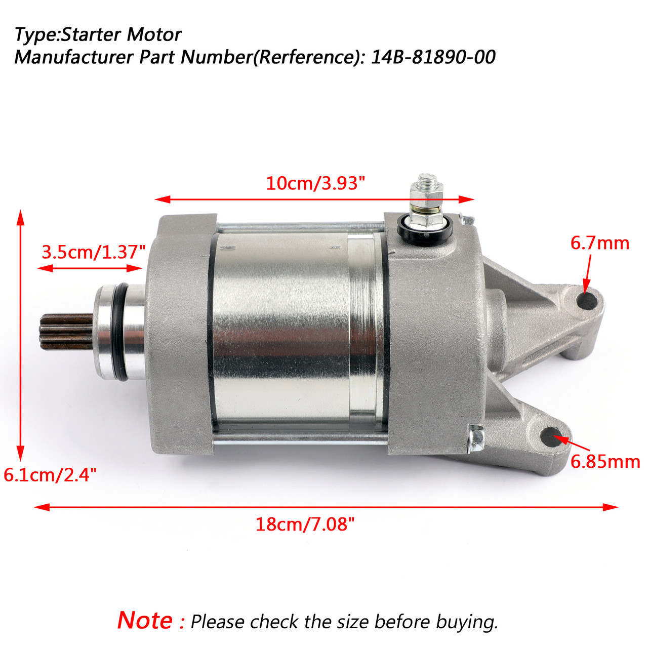 14B-81890-00 Starter Motor Engine Starting Fit for Yamaha YZF-R1 R1 2009-2014