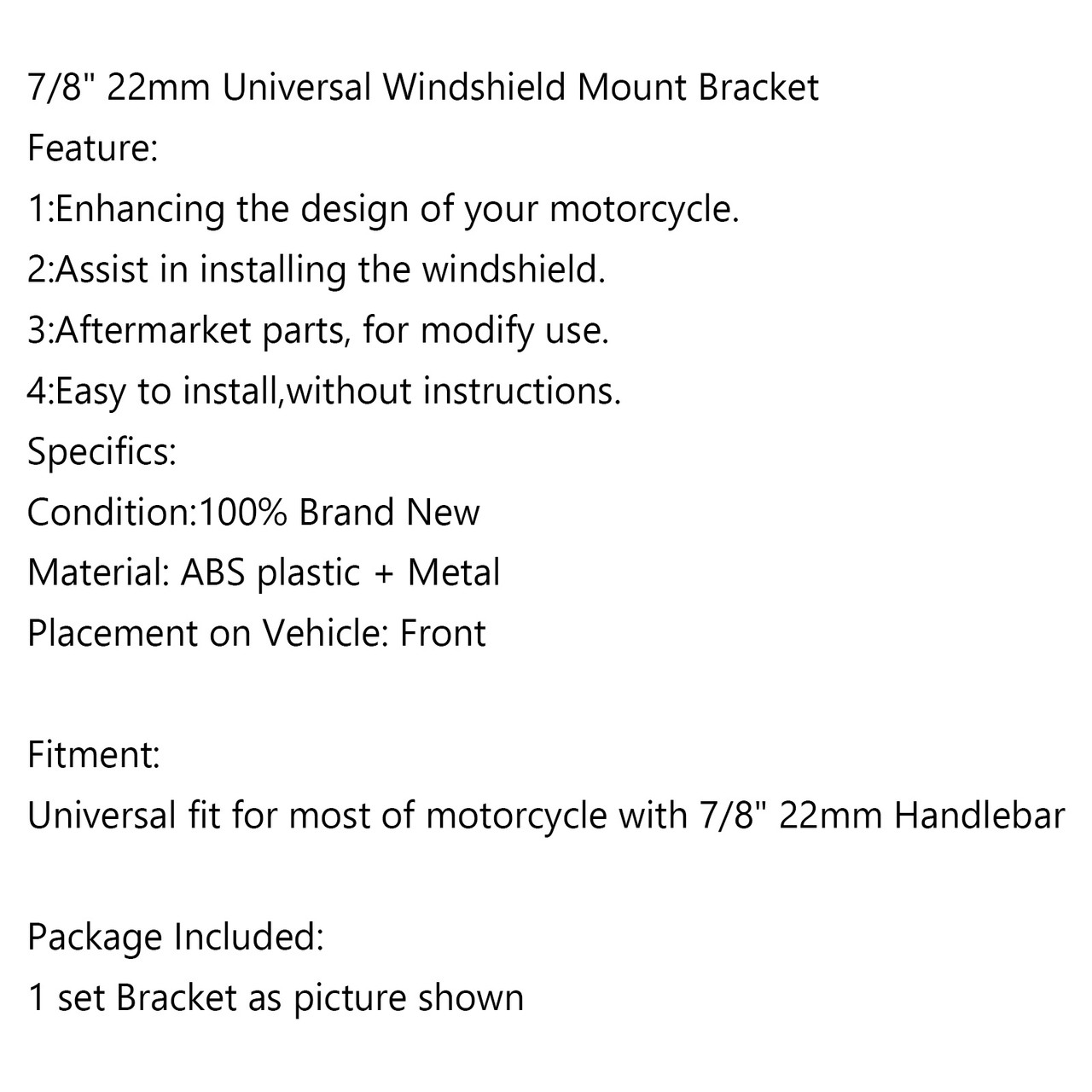 7/8" 22mm Universal Windshield Mount Bracket Silver