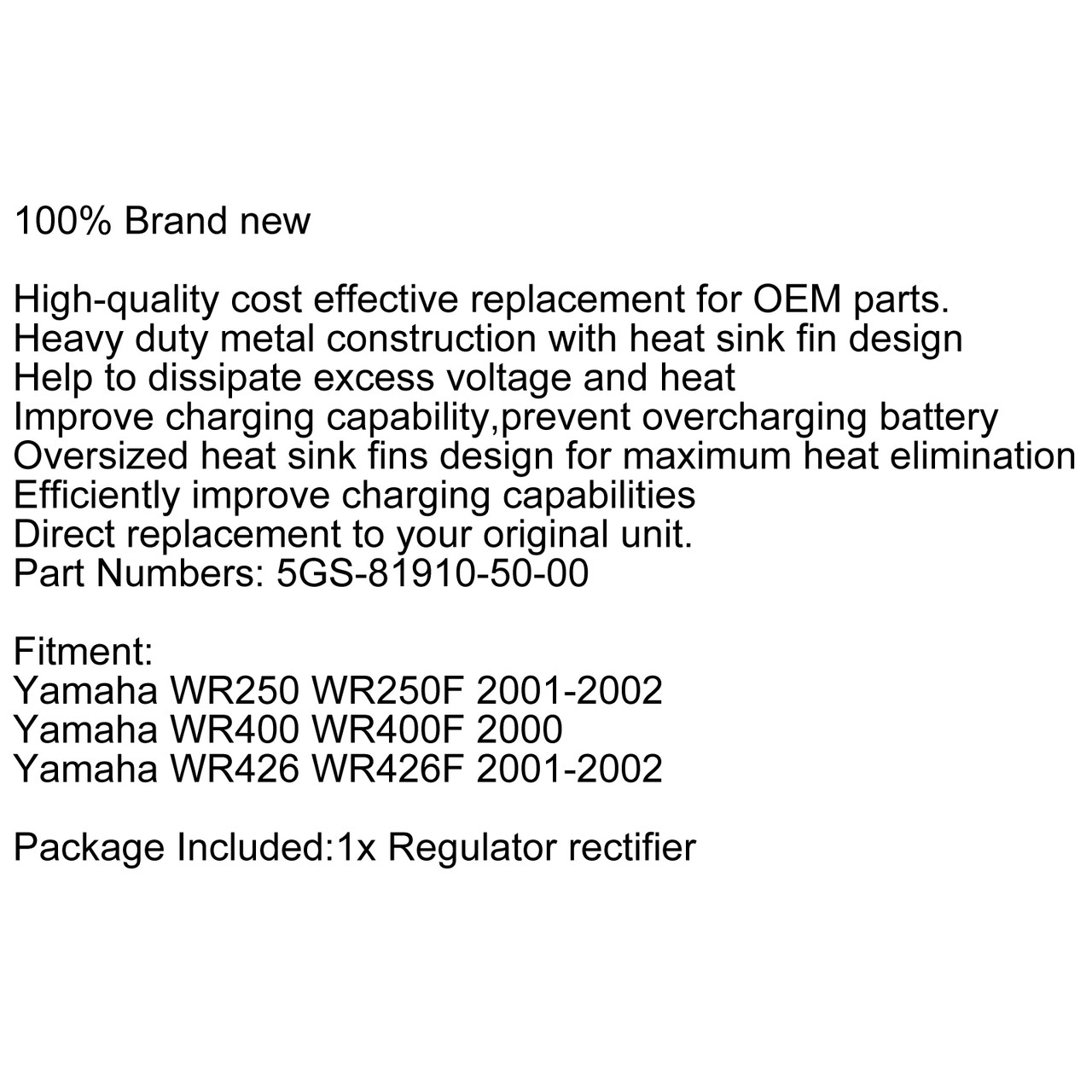 Voltage Regulator Rectifier For Yamaha WR250 WR250F WR426 WR426F 01-02 WR400/F