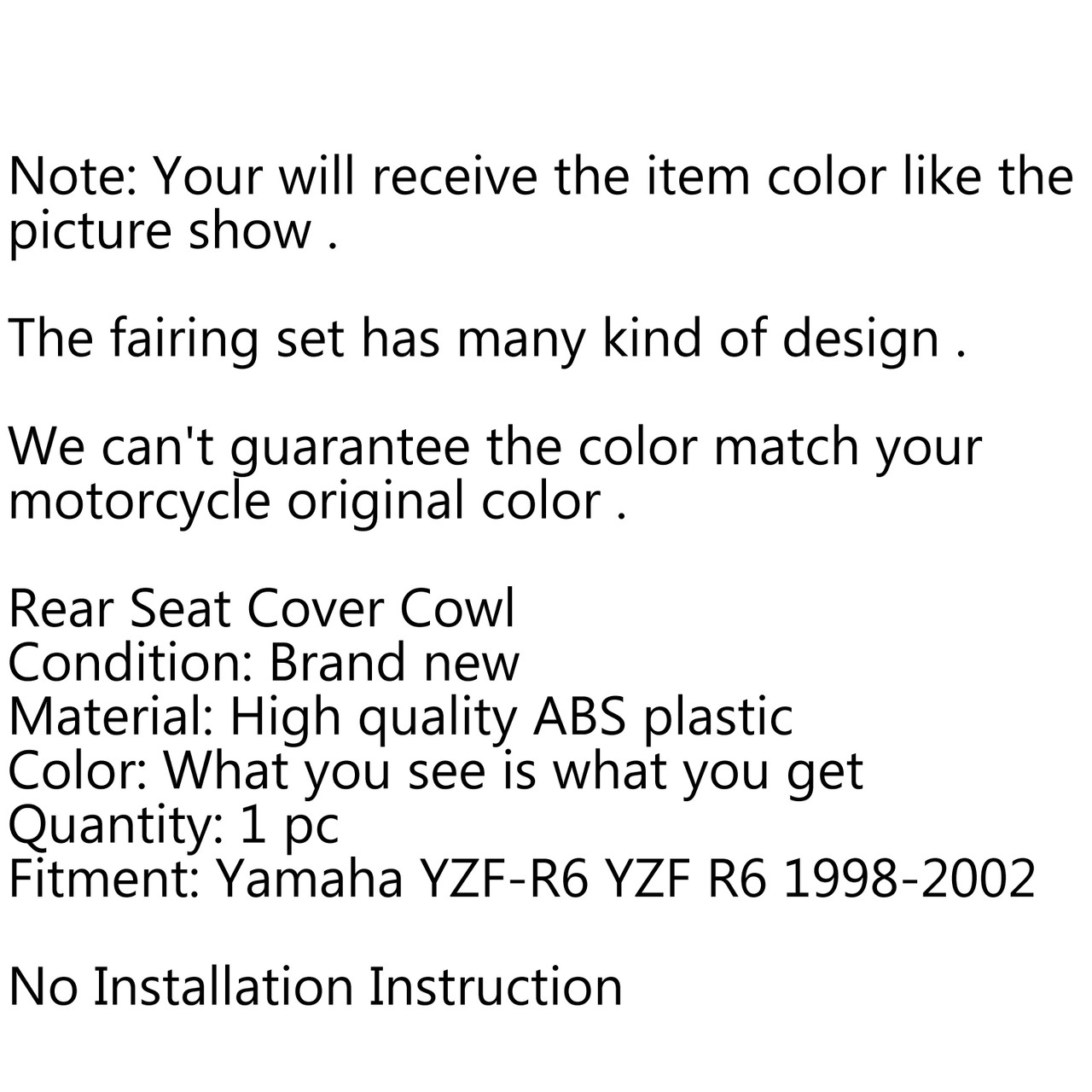 Rear Pillion Seat Cowl Fairing Cover For Yamaha YZF R6 1998-2002 1999 Carbon