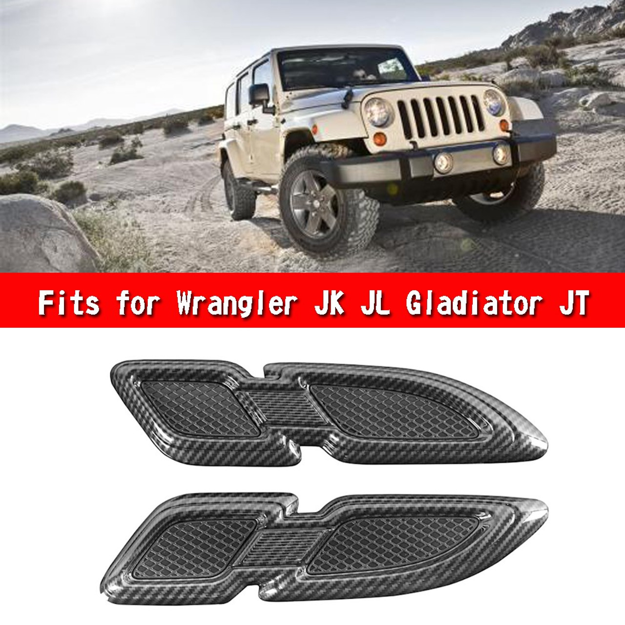 Carbon Fiber Air Vent Fender Cover Trim For Wrangler JK JL JT