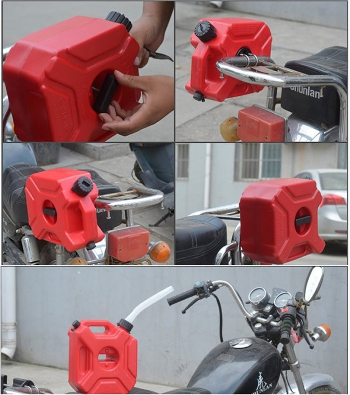 Motorcycle 5L Plastic Jerry Cans Gas Diesel Fuel Tank w/ Lock SUV ATV Scooter