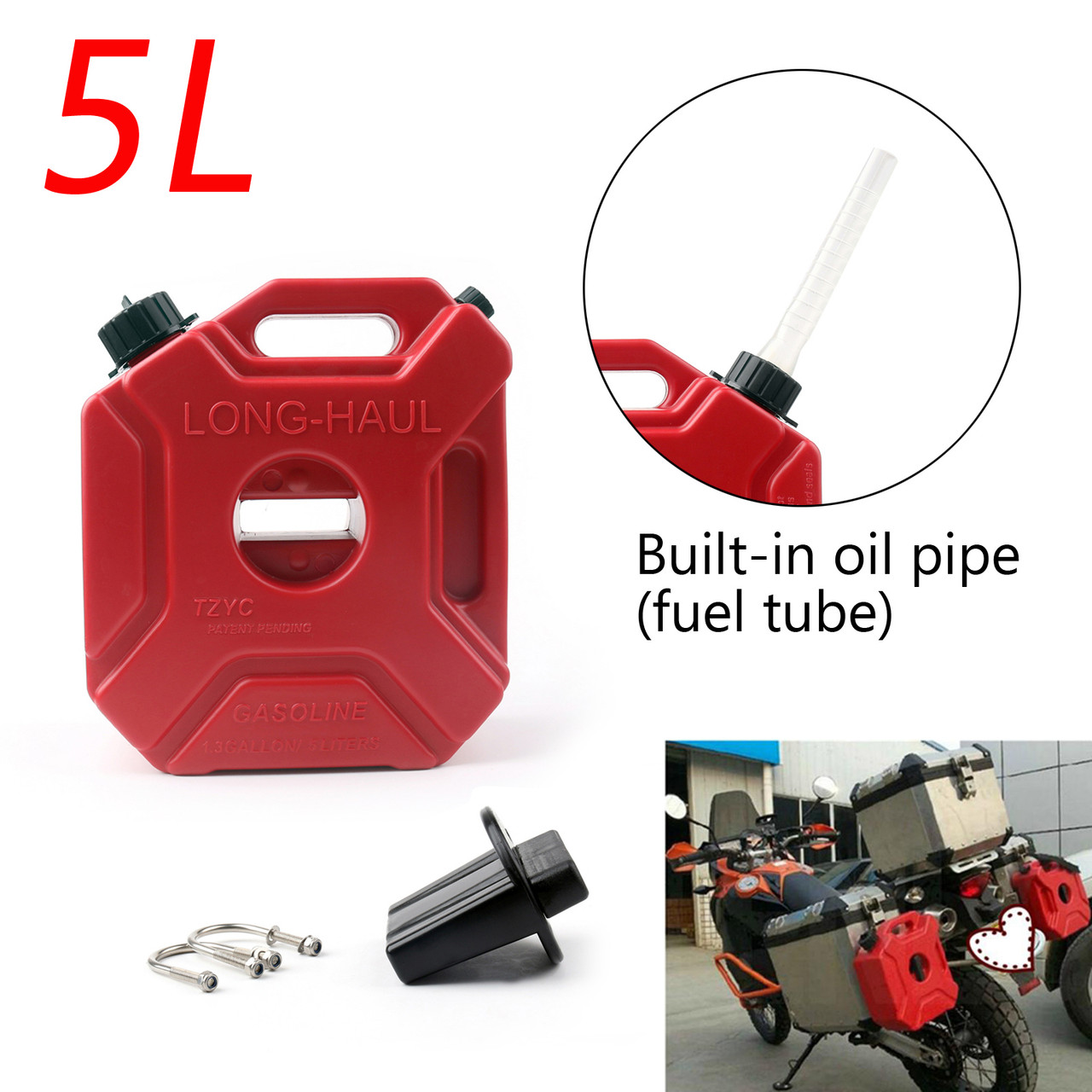 Motorcycle 5L Plastic Jerry Cans Gas Diesel Fuel Tank w/ Lock SUV ATV Scooter