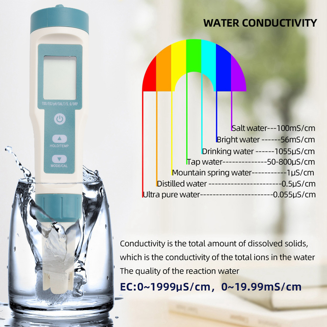 7 In 1 Digital Salinity PH TDS TEMP SG EC ORP Tester Water Quality Monitor Meter