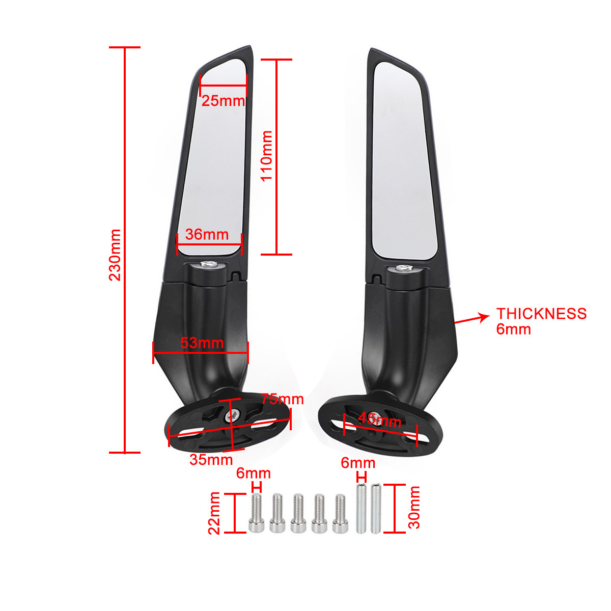 03-17 Honda CBR600RR 04-07 CBR1000RR Adjustable Wing Fin Rearview