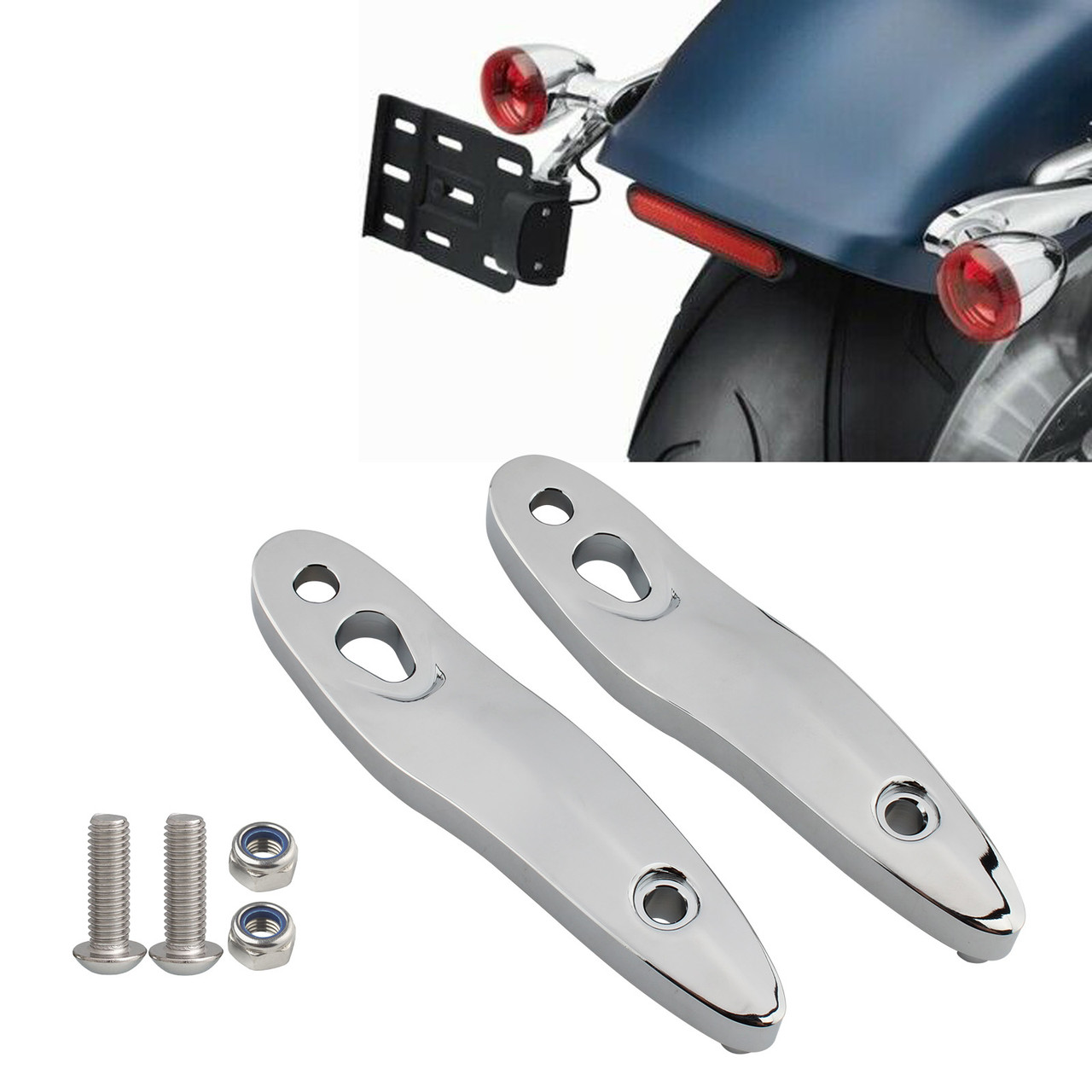 Turn Signal Extension Bracket License Plate Relocation Kit Fit for Softail 00-20 Silver