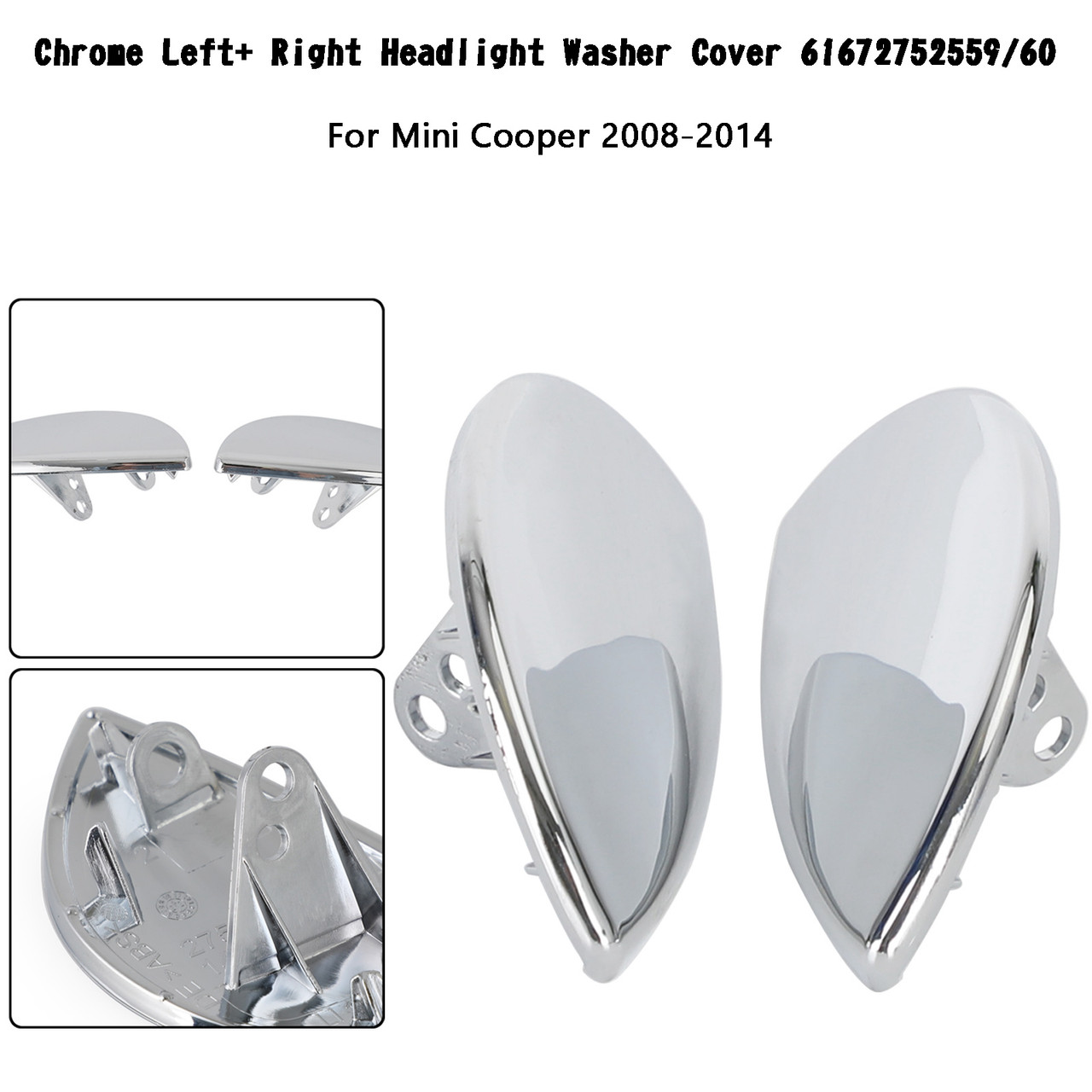 Left+ Right Headlight Washer Cover 61672752559/60 For R55 MINI Cooper Clubman: 08-15 S Hatchback: 07-13 Chrome