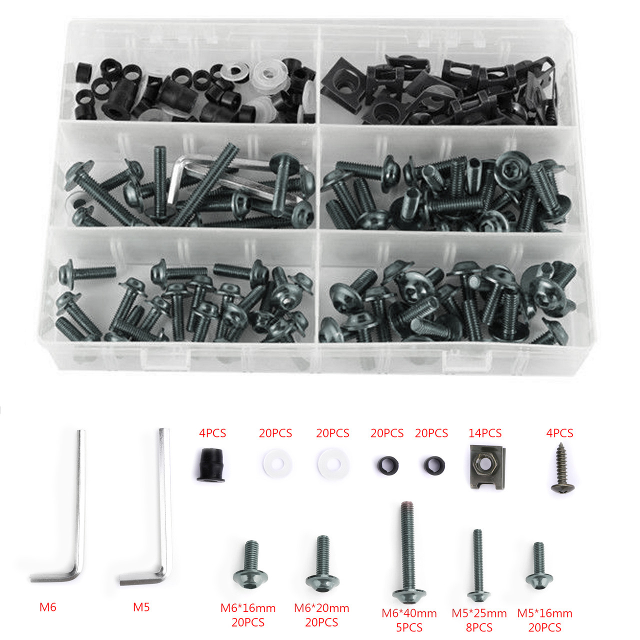 177PCS Motorcycle Sportbike Windscreen Fairing Bolts Kit Fastener Clips Screws Universal Fit For Honda Motorcycle/Motorbikes/Sportbikes/Scooter/Streetbikes TIT~BC1