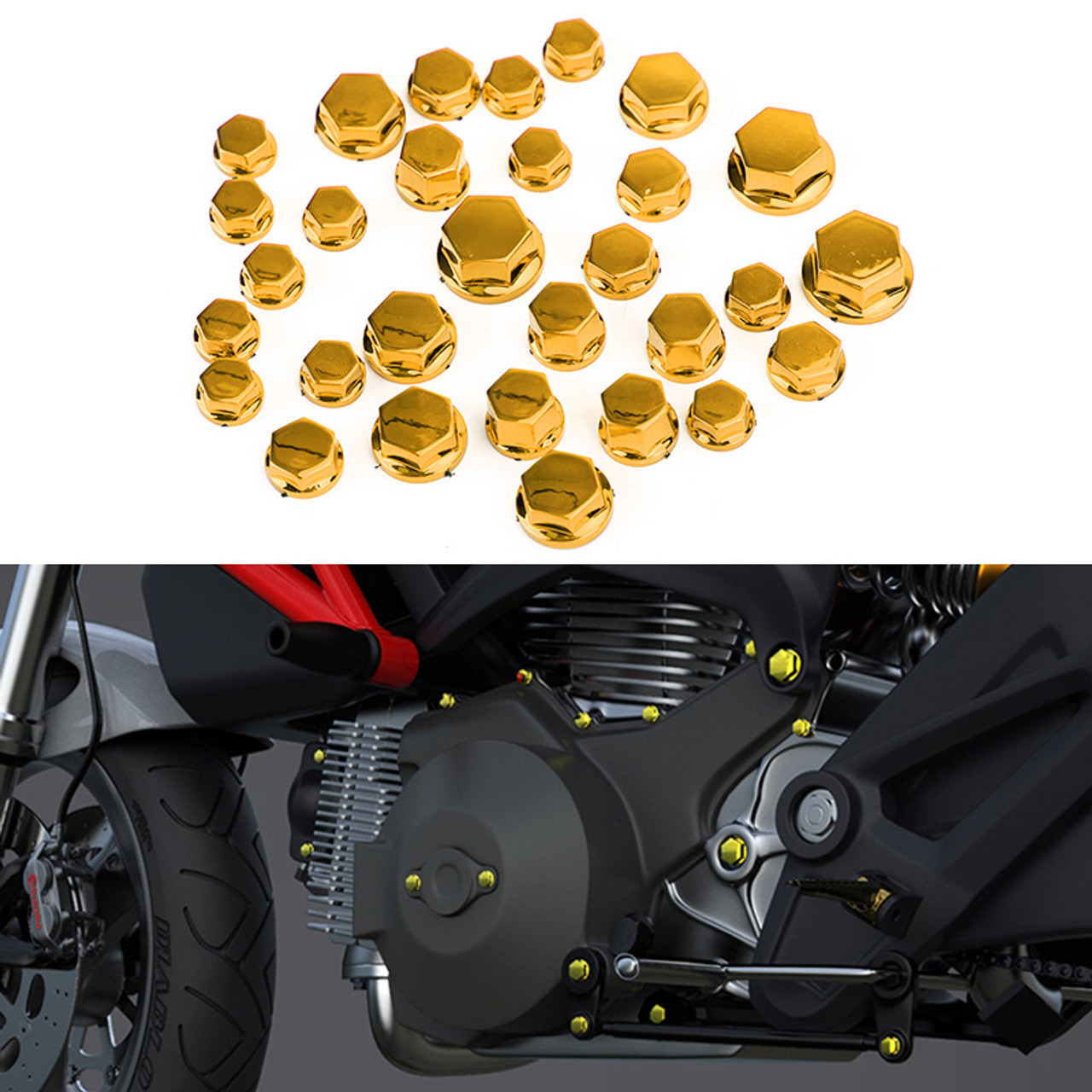 30pcs Motorcycle Hexagon Socket Screw Covers Bolt Nut Caps Fit for Kawasaki Gold