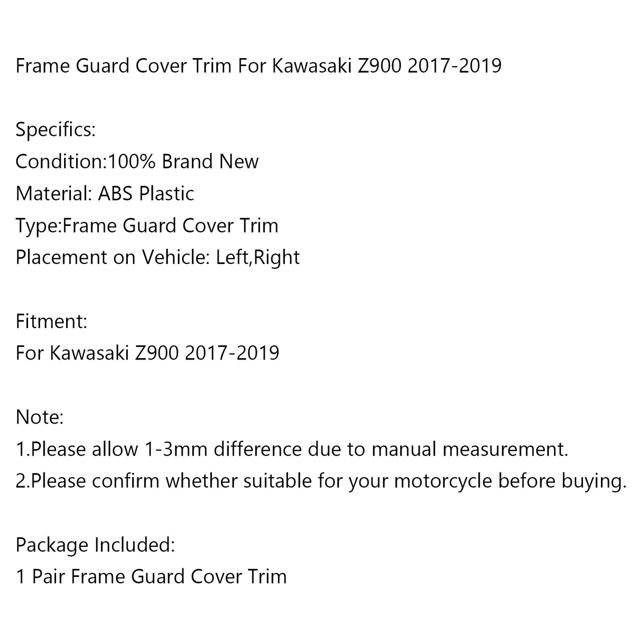 Frame Guard Cover Trim For Kawasaki Z900 2017-2019 Black