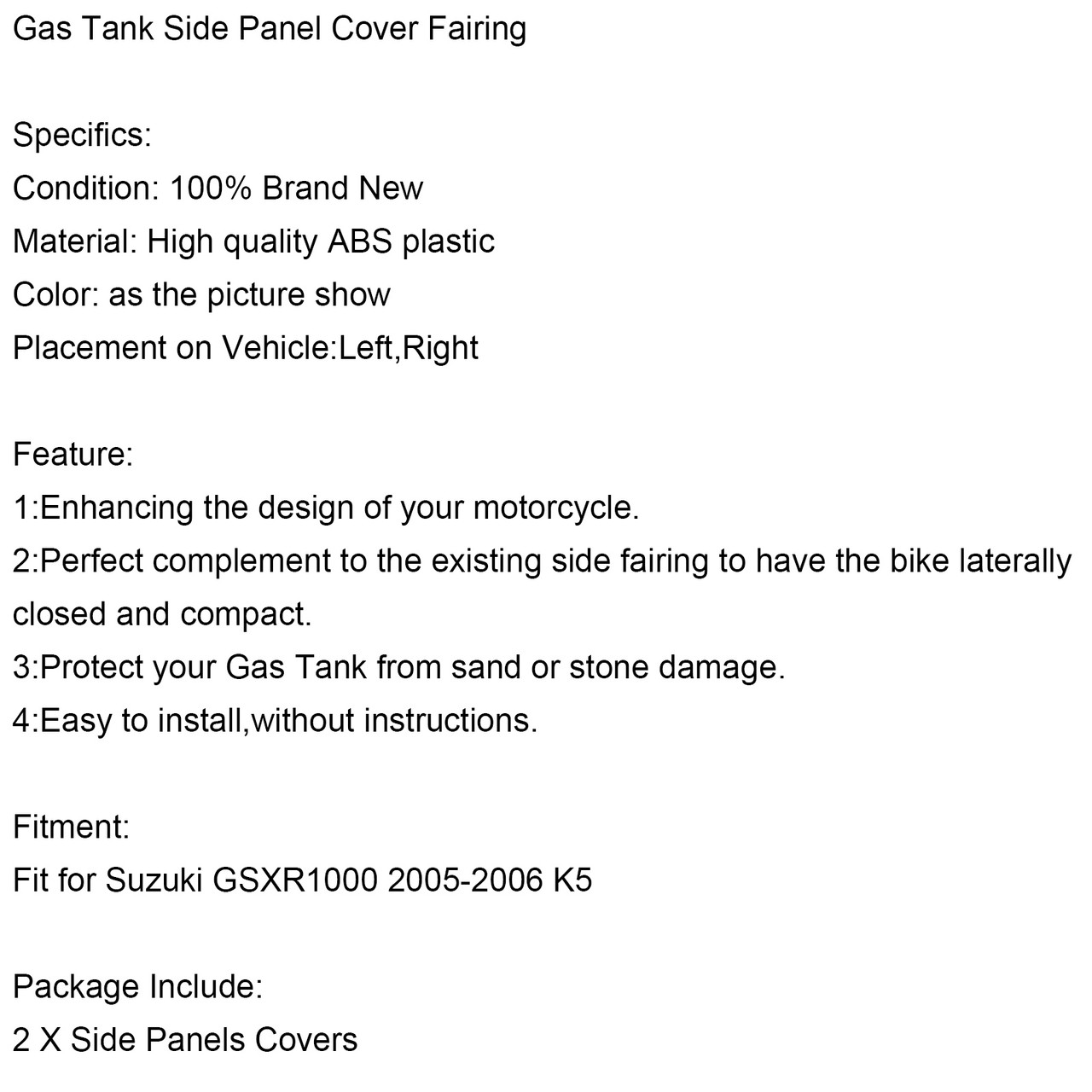 Gas Tank Side Panel Cover Fairing Fit for Suzuki GSXR1000 2005-2006 K5 BLK