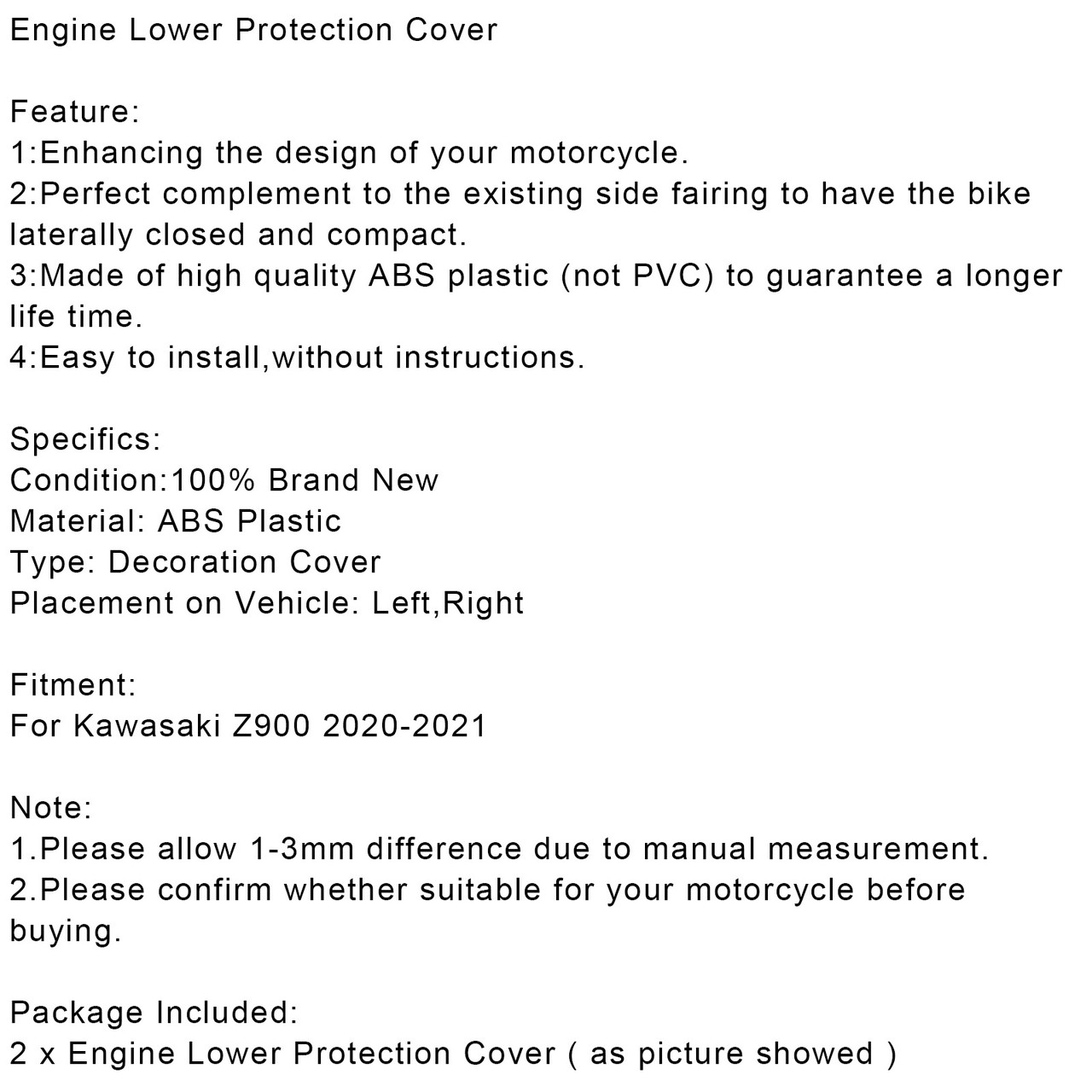 Engine Lower Protection Cover For Kawasaki Z900 2020-2021 CBN