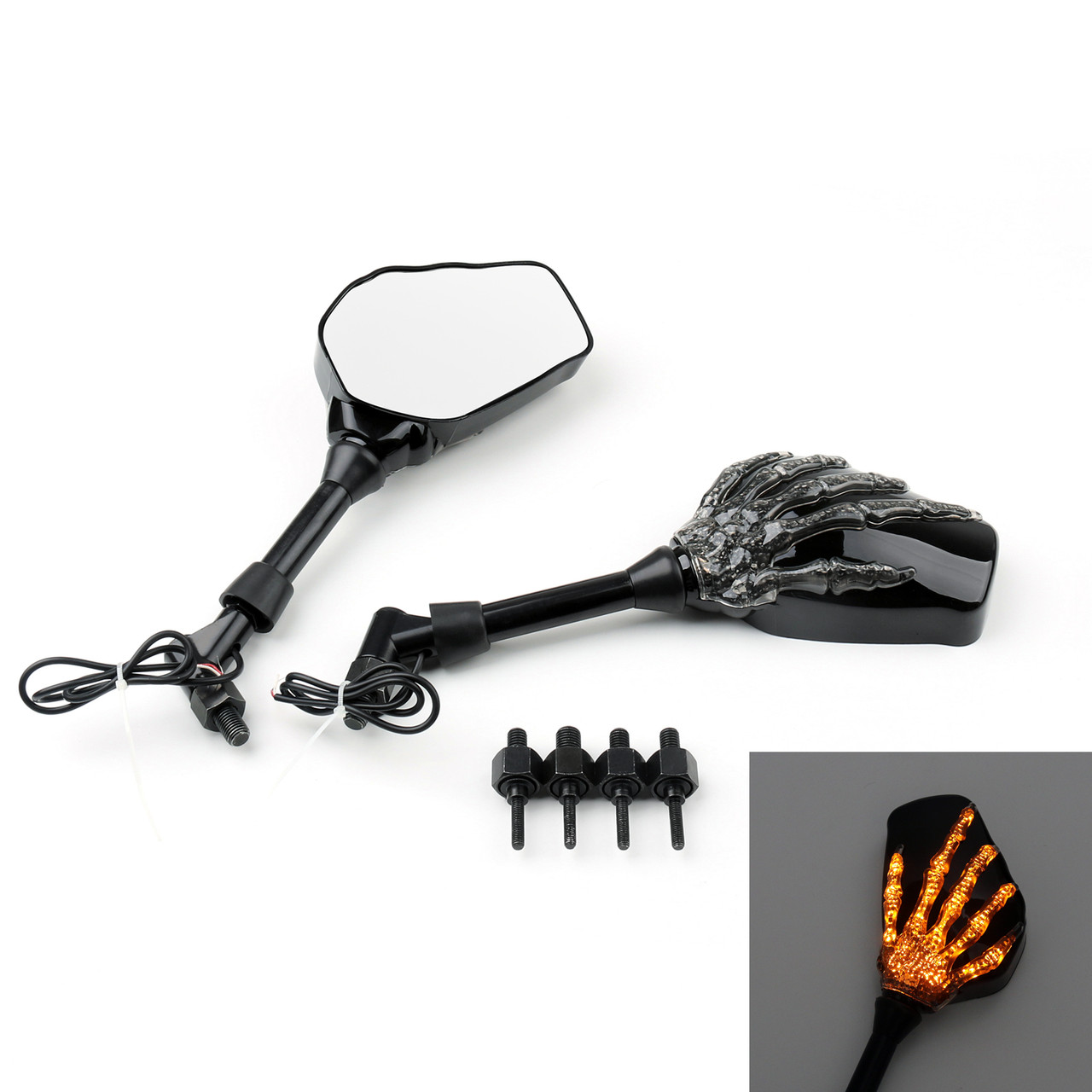 LED turn signal Integrated mirror fit for Honda clockwise 10mm threaded Black~BC1