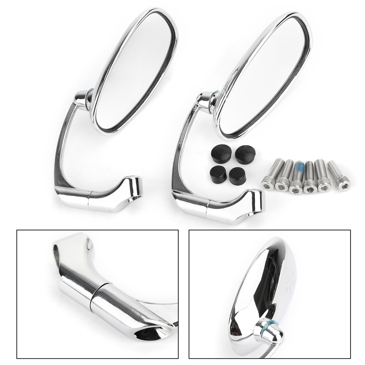 Motorcycle L-bar Retro Oval Rearview Side Mirrors M8 / M10 Pair fits for Suzuki with Standard Metric Screws Chrome~BC1