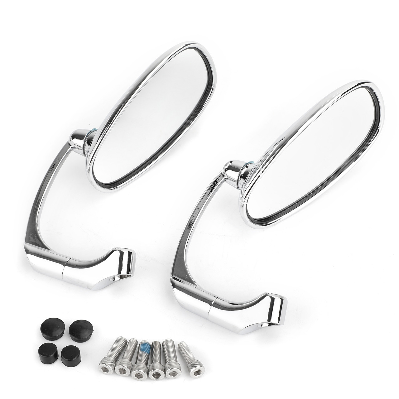 Motorcycle L-bar Retro Oval Rearview Side Mirrors M8 / M10 Pair fits for Honda with Standard Metric Screws Chrome~BC2