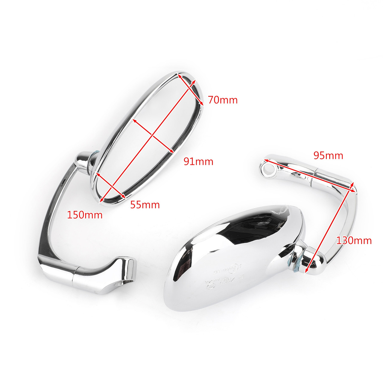 Motorcycle L-bar Retro Oval Rearview Side Mirrors M8 / M10 Pair fits for Honda with Standard Metric Screws Chrome~BC2