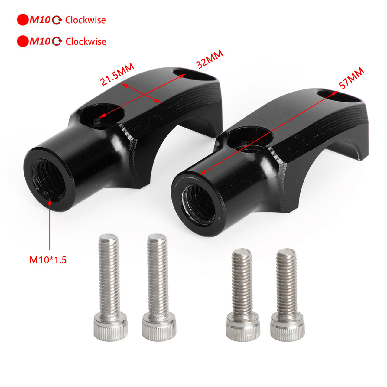 CNC Pair Master Cylinder Handlebar Clamps 10mm x 1.5mm Mirror Fit For BMW G310R 2017-2021 R1200GS / Adventure 2013-2018 BLK