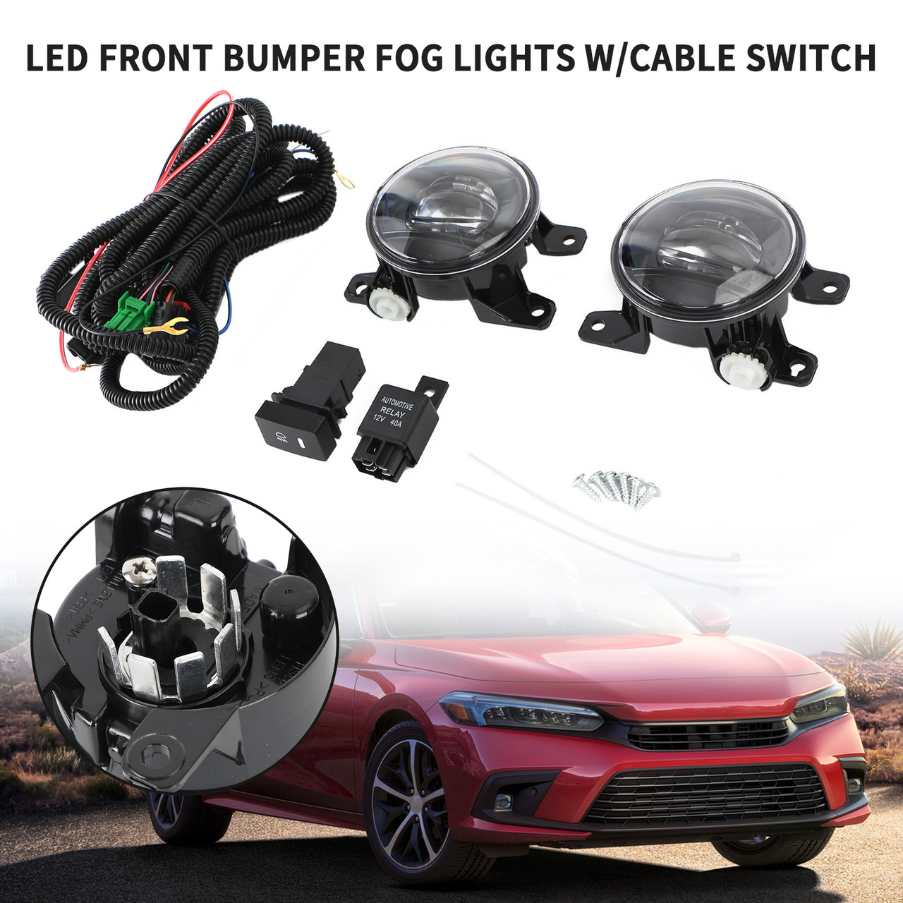 Front LED Fog Light Driving Lamp Switch Wiring Kit For Honda 2022 Civic Sedan/Hatchback/Si