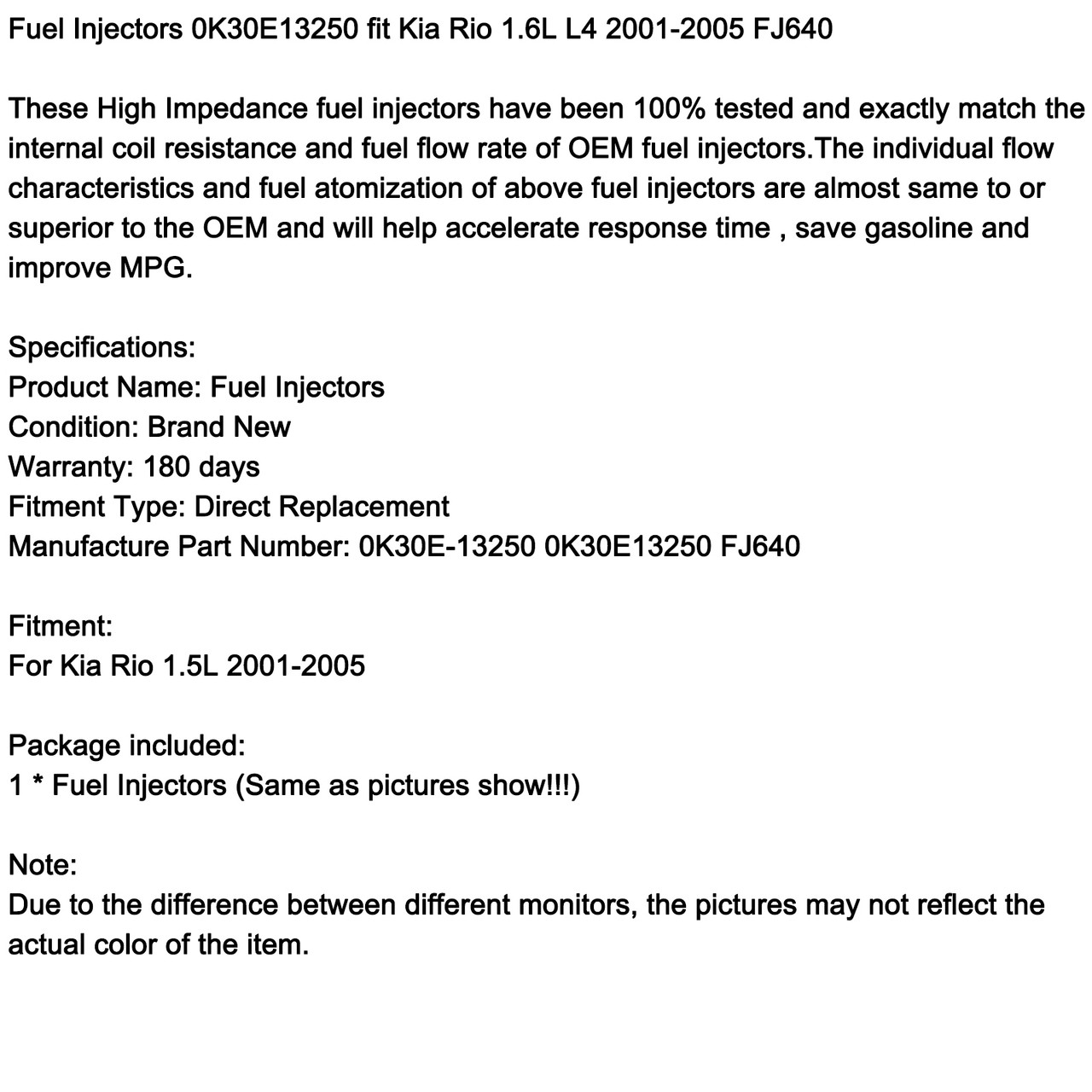 Fuel Injectors 0K30E13250 fit For Kia Rio 1.5L 2001-2005 YEL