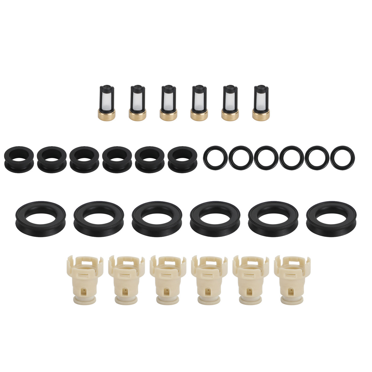 6PCS Fuel Injectors Rebuild kit o-rings Seals Filters Caps Fit For Toyota 4Runner 1999-2002 Tacoma 1999-2004 Tundra 2000-2004