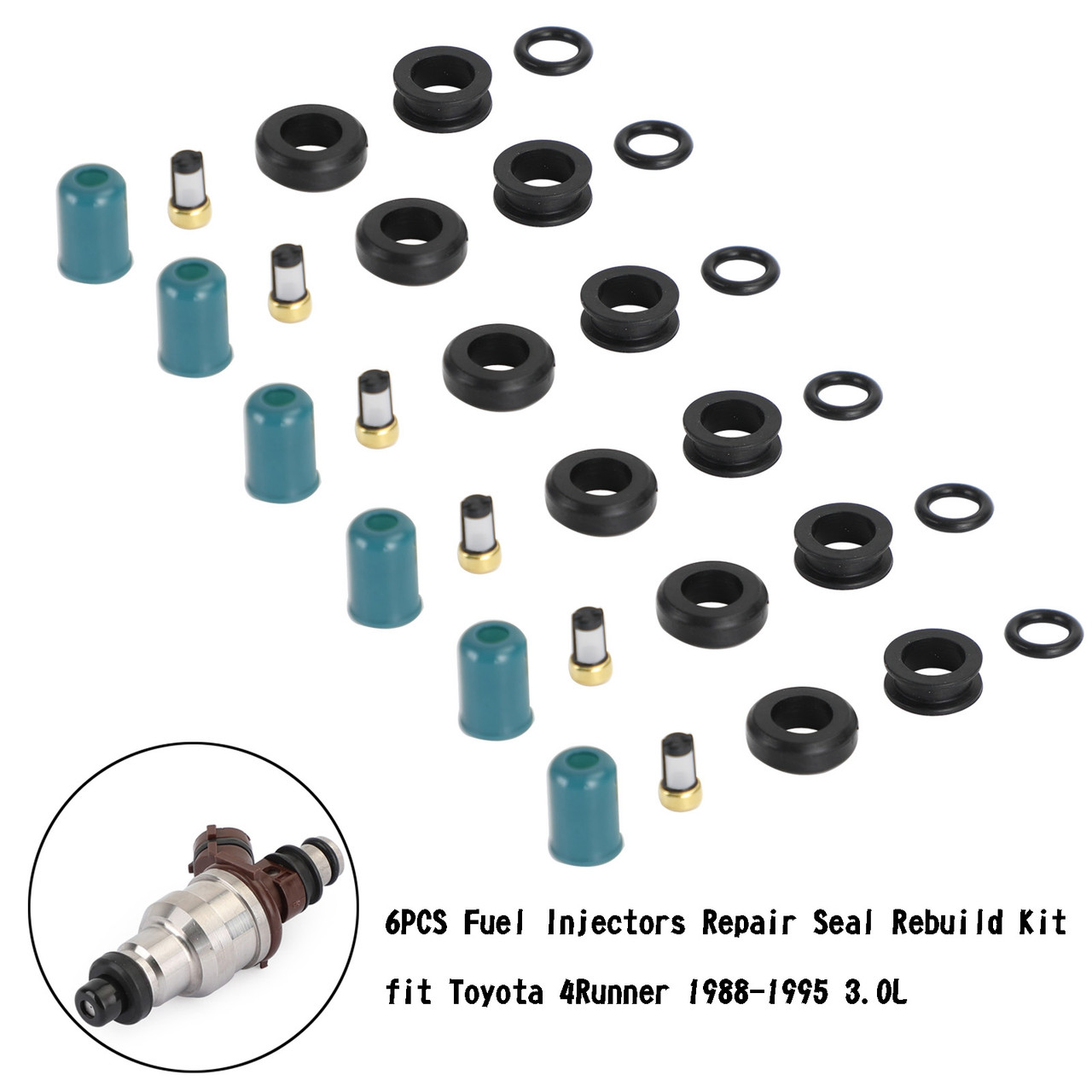 6PCS Fuel Injectors Repair Seal Rebuild Kit Fit For Toyota 4Runner 1988-1995 Pickup 1988-1995 T100 1993-1994