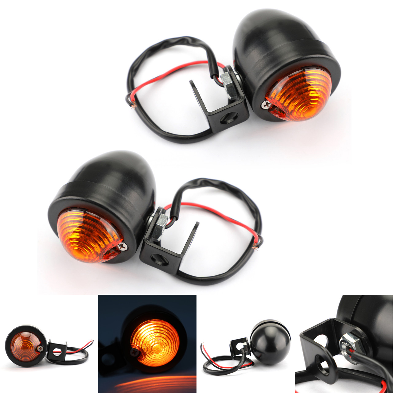 2x Universal Black Mini Turn Signal Light Fit for Honda with 10mm Hole Fairing Black