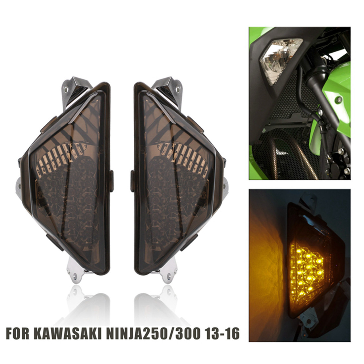 Motorcycle LED Turn Signal Fit for KAWASAKI NINJA 250 300 2013-2016 Smoke