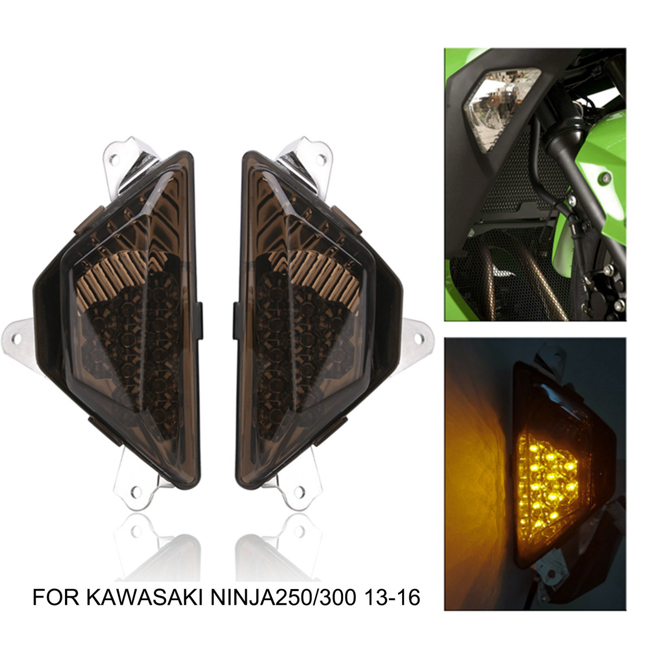 Motorcycle LED Turn Signal Fit for KAWASAKI NINJA 250 300 2013-2016 Smoke