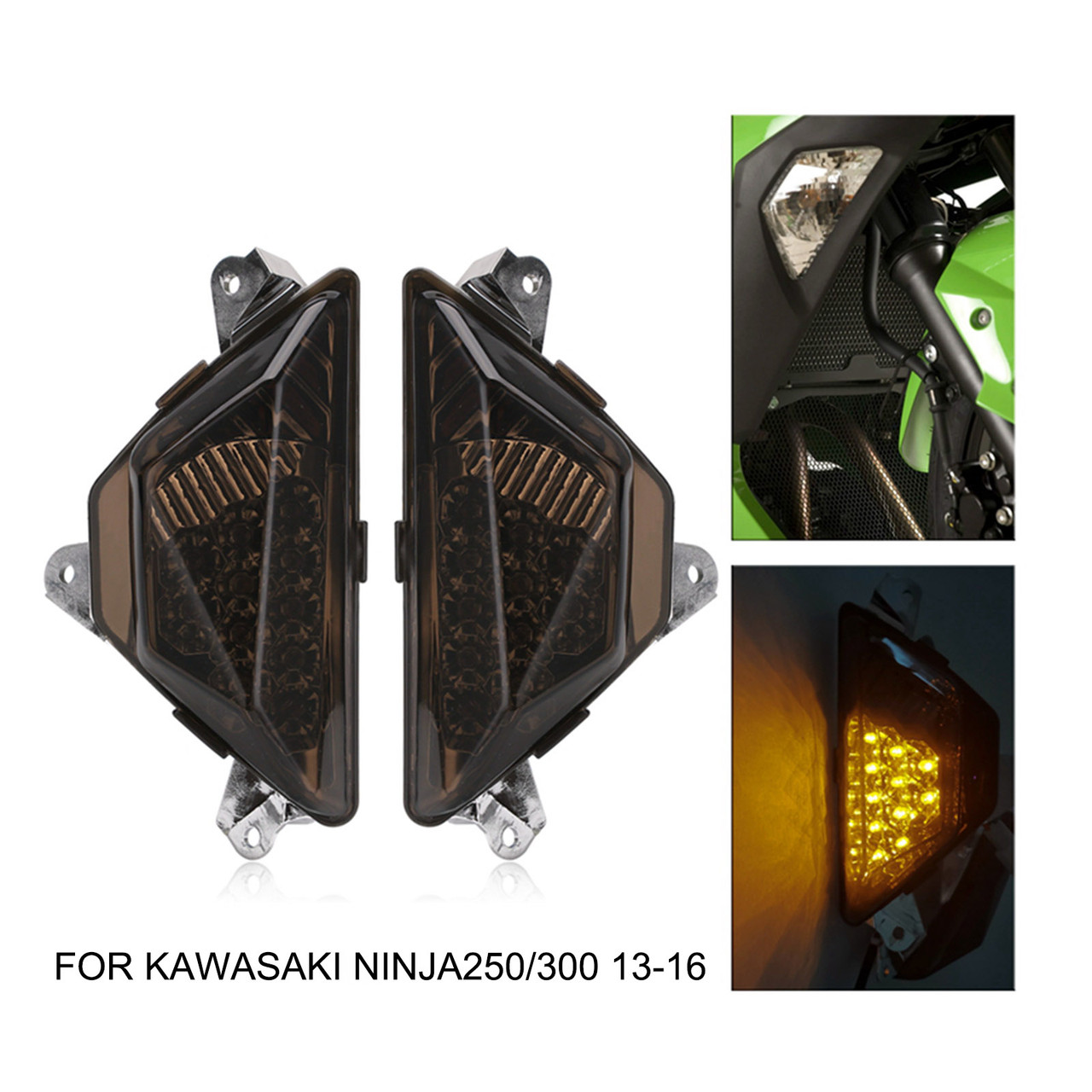 Motorcycle LED Turn Signal Fit for KAWASAKI NINJA 250 300 2013-2016 Smoke