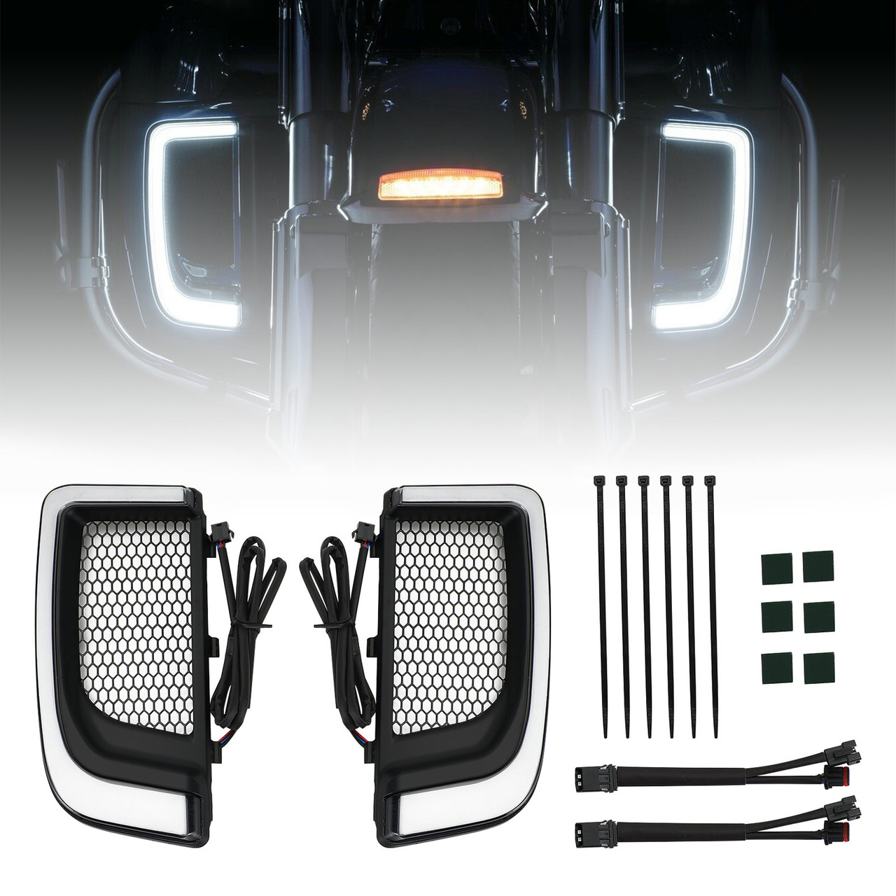 Tracer LED Lower Fairing Lower Grills Lights Fit for Harley Electra Glide Ultra Limited Low FLHTKL 2015-2019 BLK