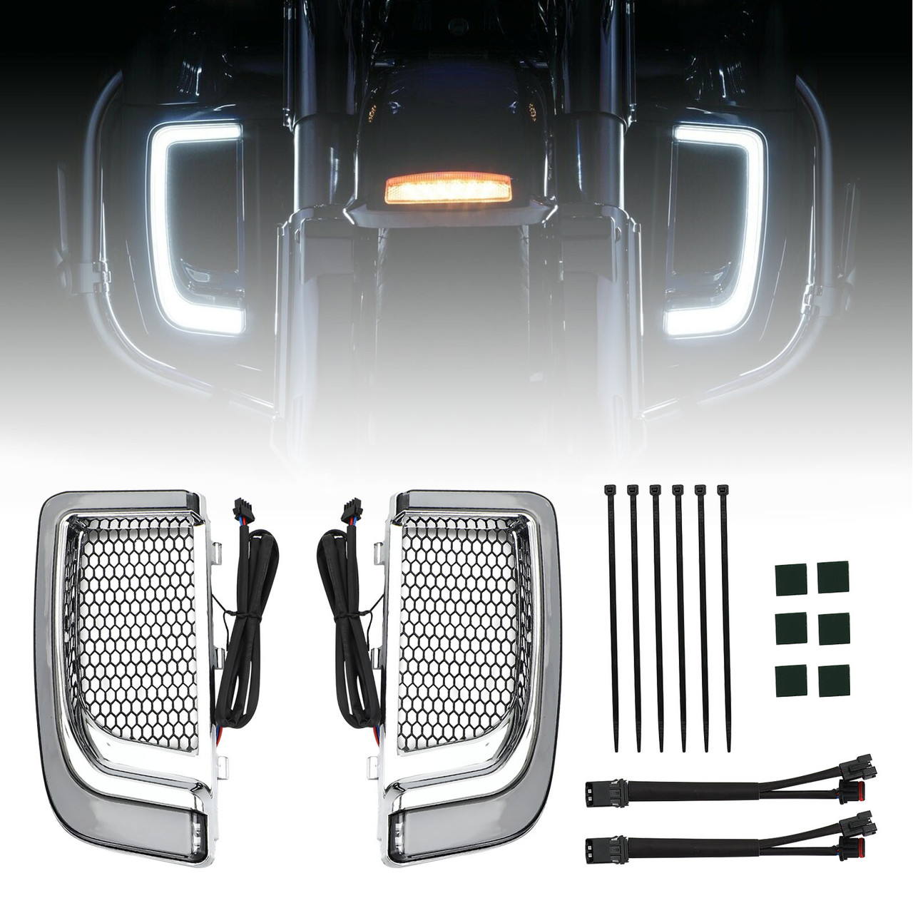 Tracer LED Lower Fairing Lower Grills Lights Fit for Harley Electra Glide Ultra Limited Low FLHTKL 2015-2019 SIL
