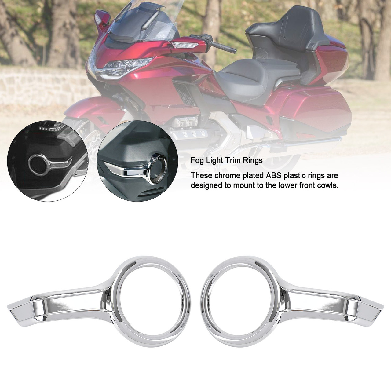 Matte Chrome Fog Light Trim Rings For Honda GL1800 GL 1800 Gold Wing Goldwing 1800 2018-2022, Motorcycle Accessories Decoration Parts Sticker Decal 1 Pair