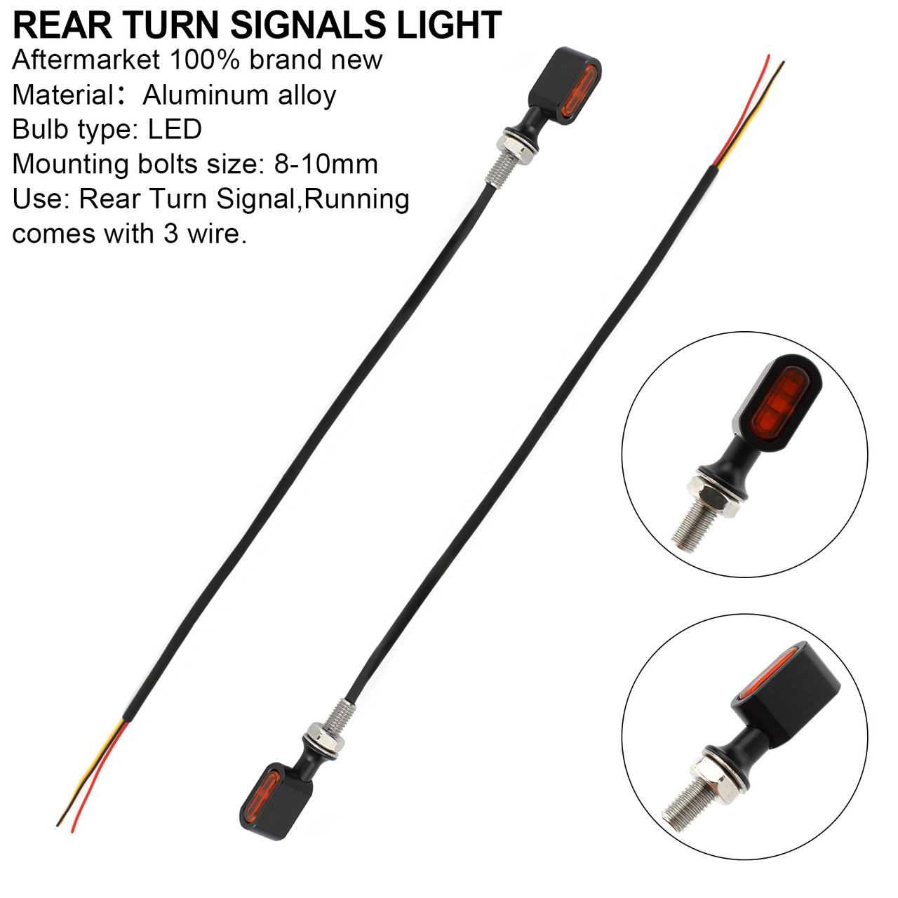 LED Rear Mini Turn Signal Indicator Light Fit for Harley motorcycles, chopper, cruiser, custom bikes BLKA