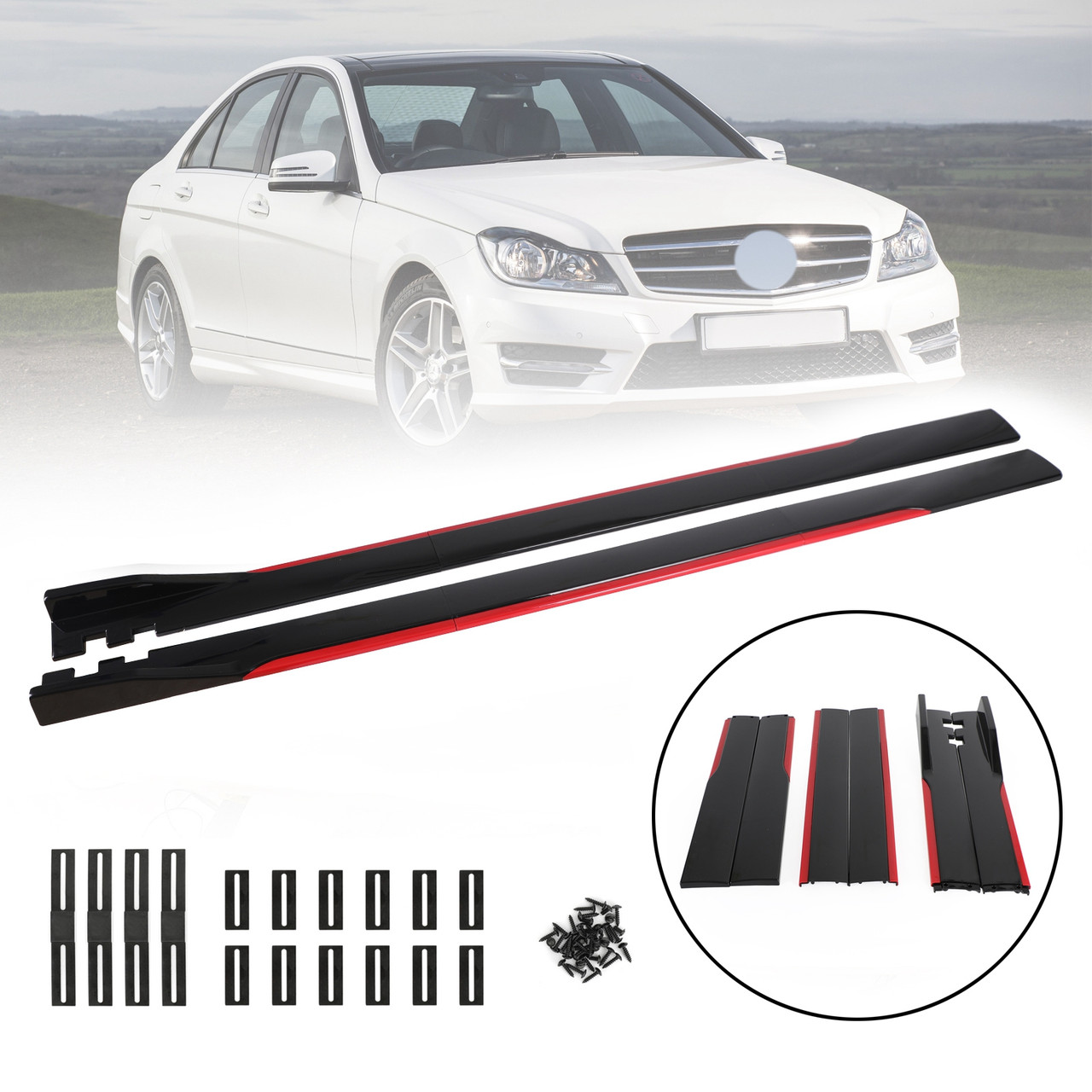 86.6" Universal Side Skirt Extensions Rocker Panel Splitters Lip Polypropylene
