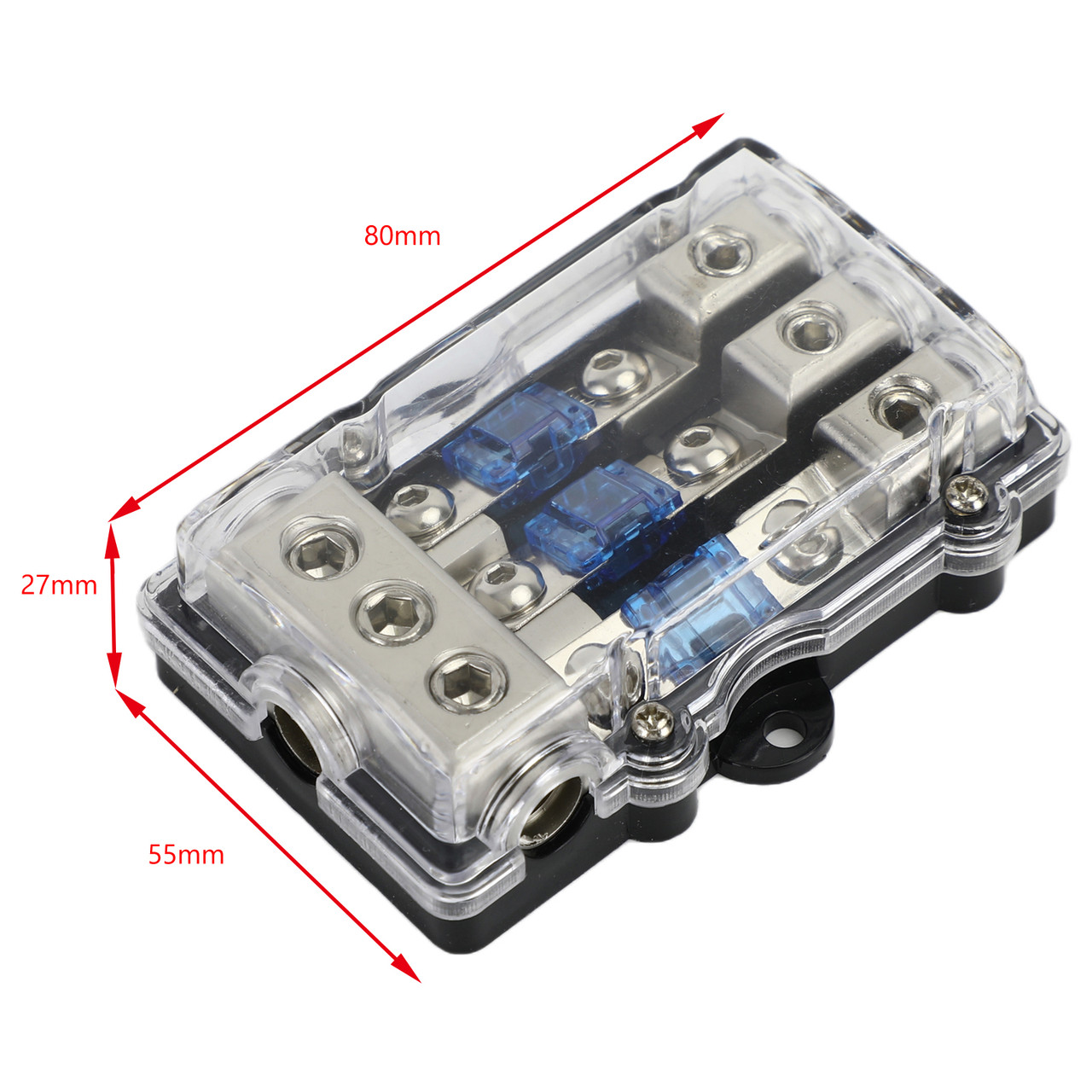 3 Way Mini ANL Blade Fuse Block Holder Copper 2/4 Gauge to 4/6/8 Gauge 60 Amp