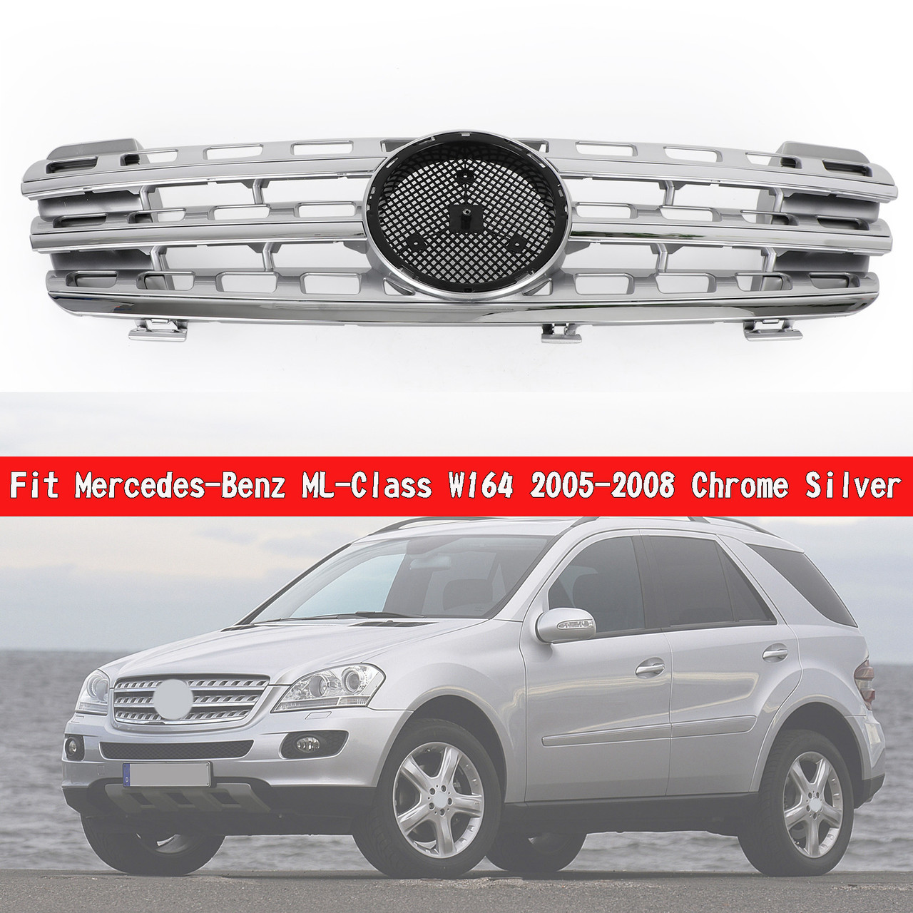 AMG Style Front Grille Grill Fit Mercedes-Benz ML-Class W164 2005-2008 Chrome