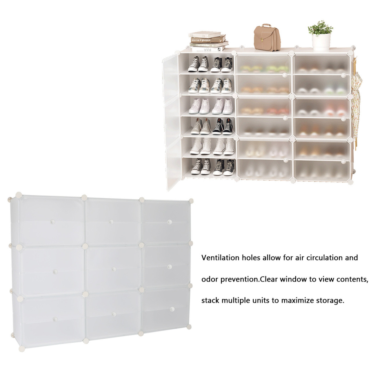 36 Pair Stackable Shoe Storage Cabinet Drawer Box Plastic Frame