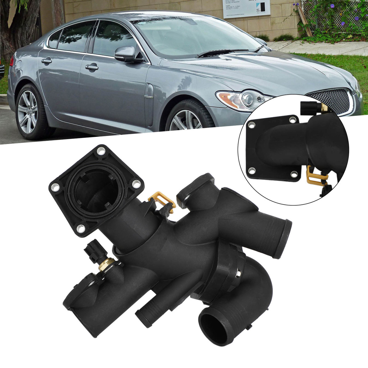 Water Outlet Thermostat Housing for Jaguar S-Type XJ8 XK8 XKR 4.2