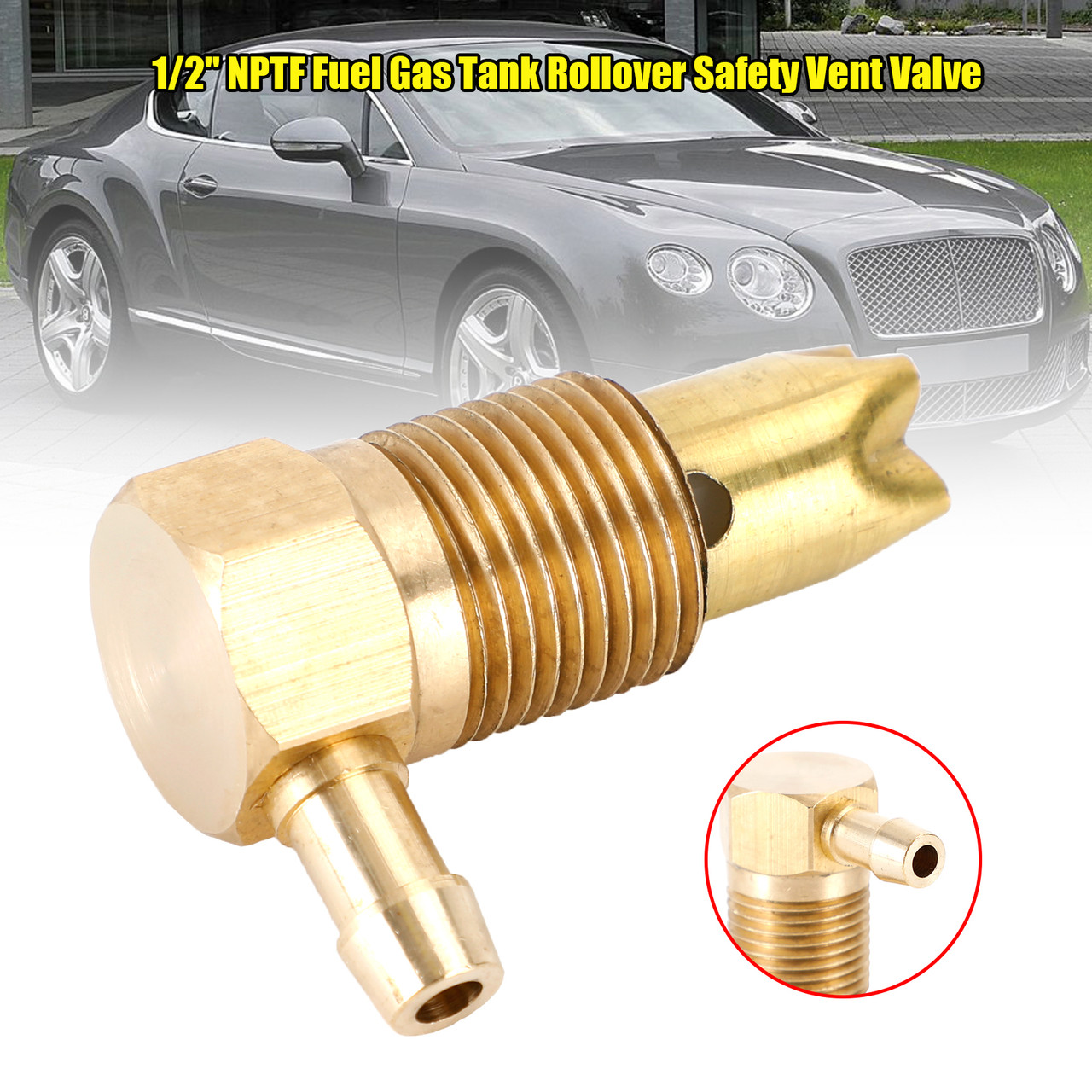 1/2" NPTF Fuel Gas Tank Rollover Safety Vent Valve Assembly 5/16 Hose