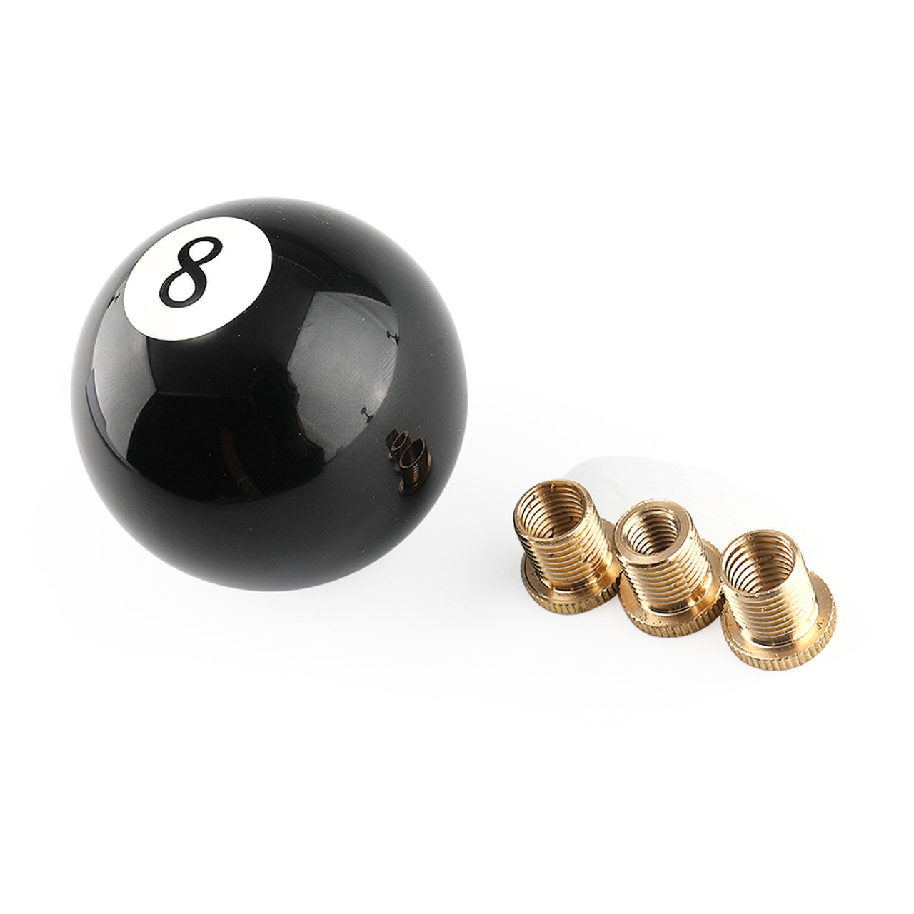 Universal No.8 Billiard Ball Gear Shifter Black Round Shift Knob w/ 3 Adapters