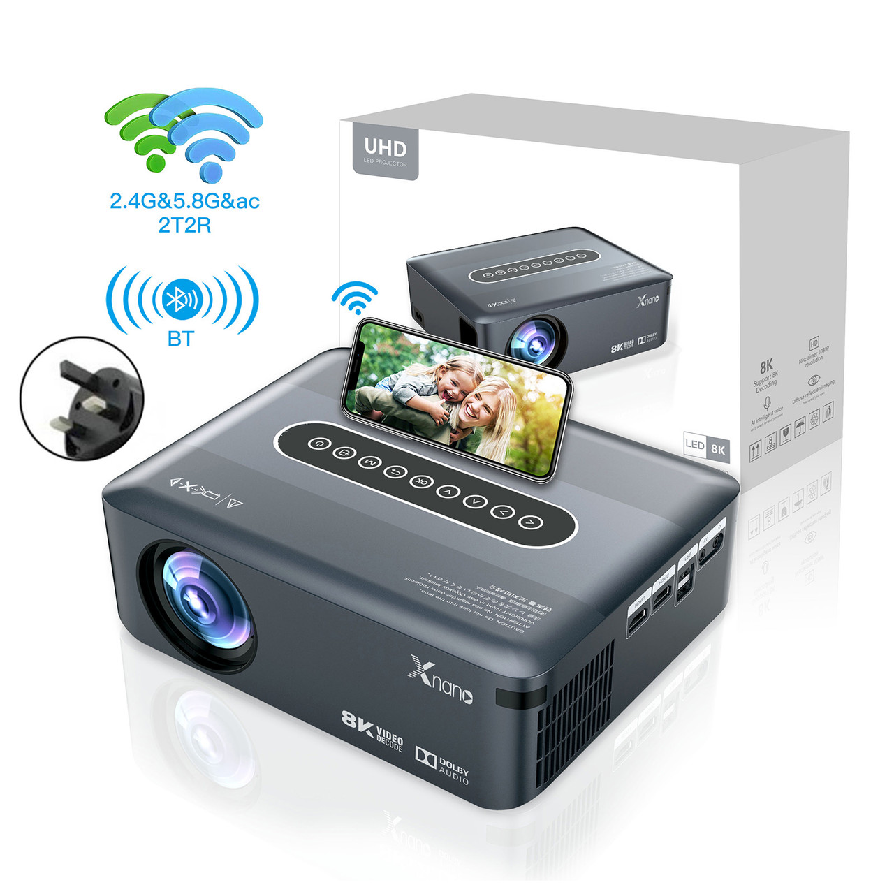 UK VERSION Ultra HD 8K Decoding Projection 1080p Android Movie Projector Home Phone Laptops