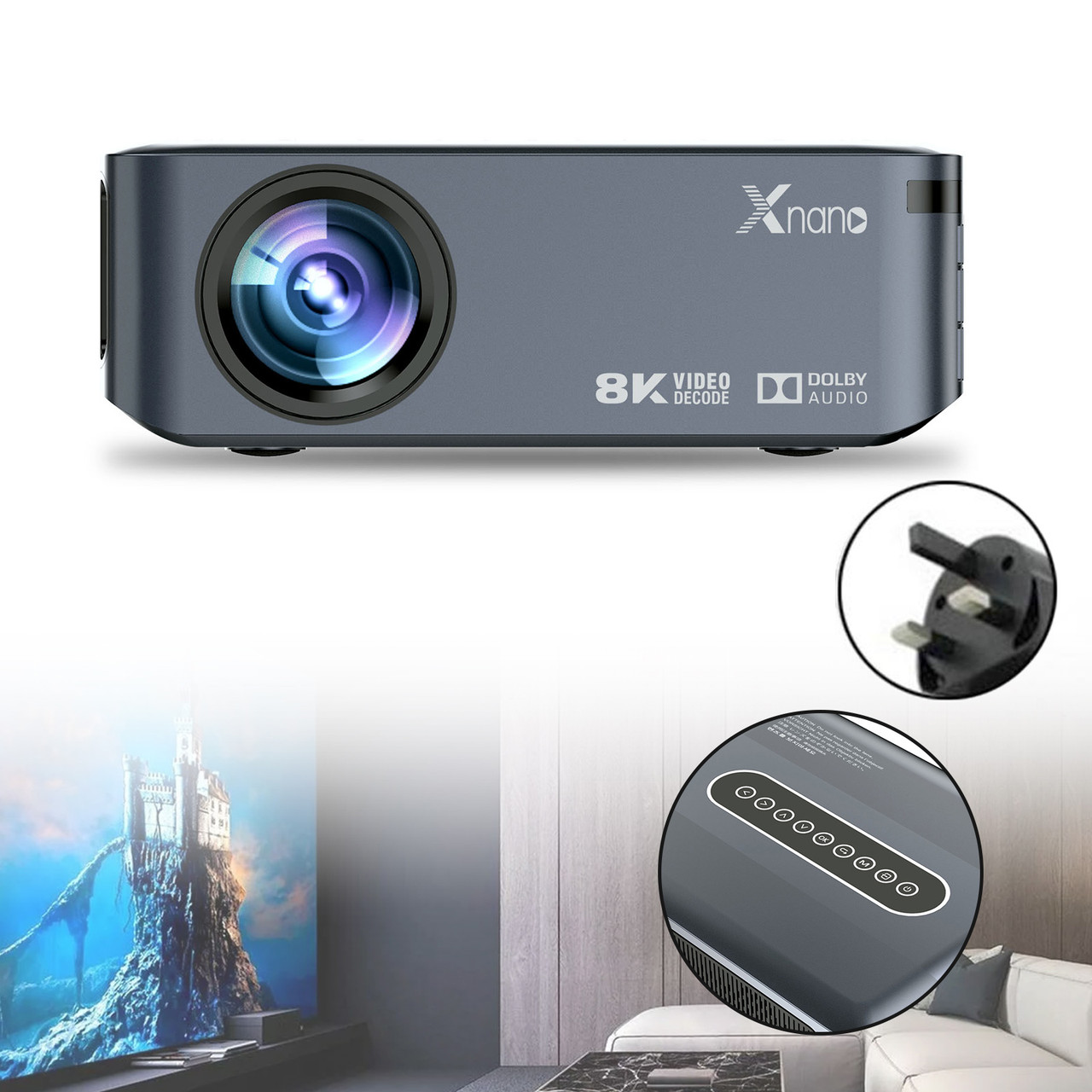 UK VERSION Ultra HD 8K Decoding Projection 1080p Android Movie Projector Home Phone Laptops
