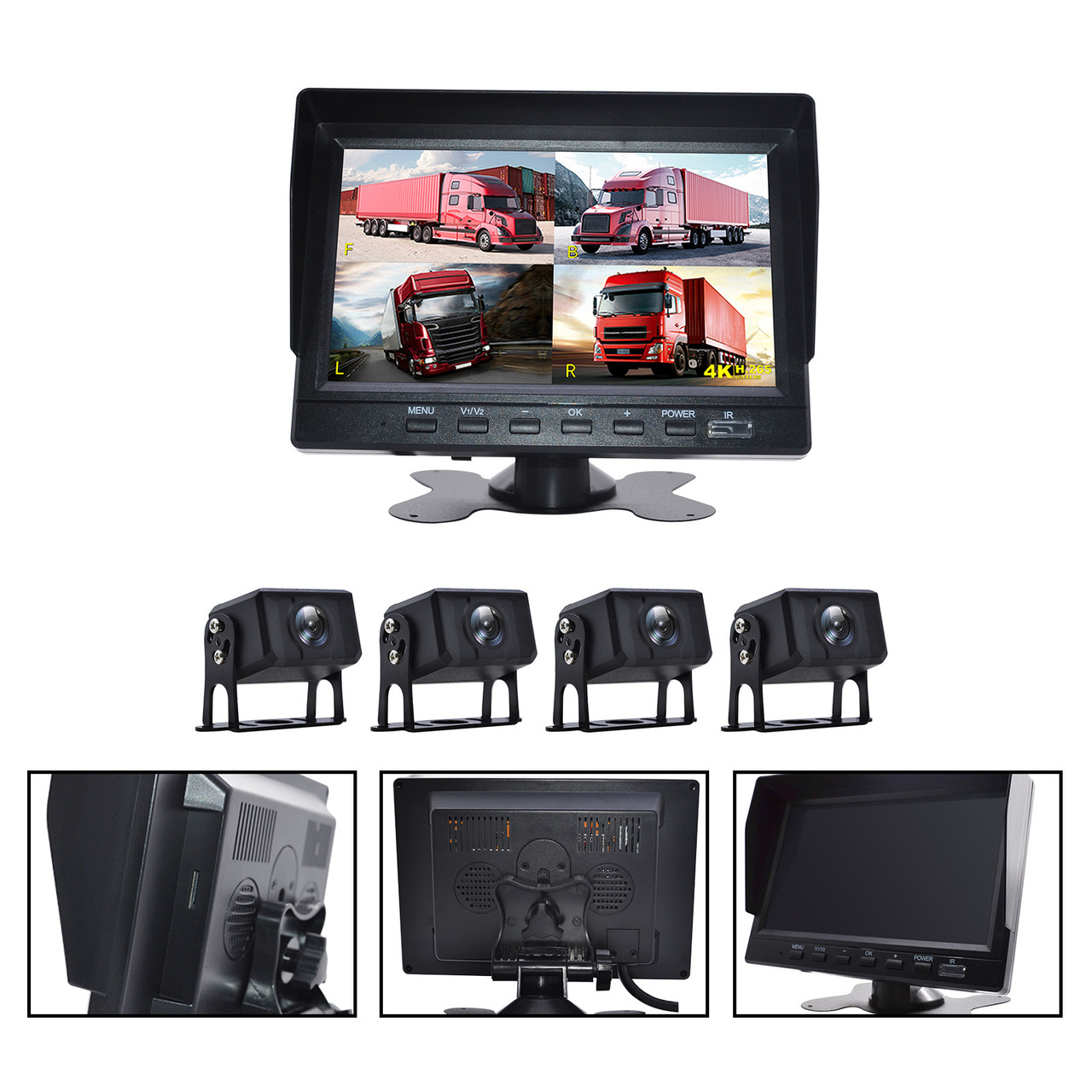 7" Monitor DVR Driving Video Recorder for RV Truck Bus+4 Rear View Backup Camera