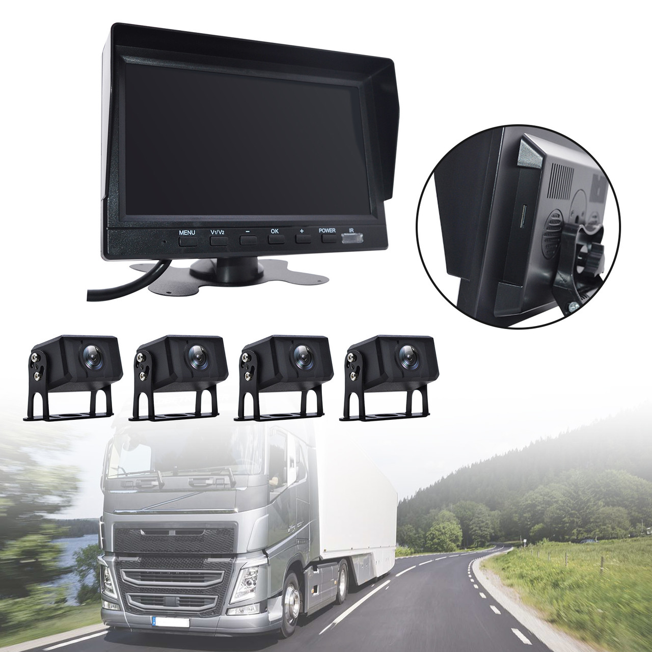 7" Monitor DVR Driving Video Recorder for RV Truck Bus+4 Rear View Backup Camera