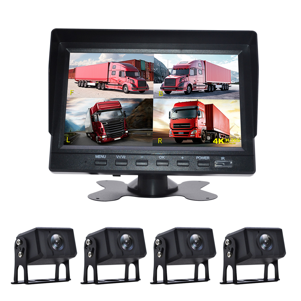 7" Monitor DVR Driving Video Recorder for RV Truck Bus+4 Rear View Backup Camera