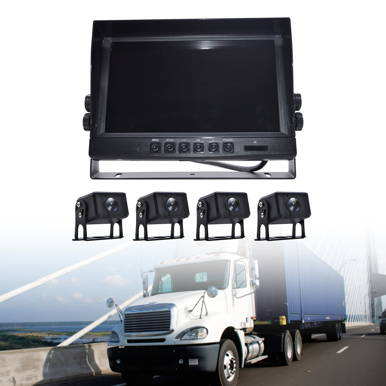 9" Monitor DVR Driving Video Recorder for RV Truck Bus+4 Rear View Backup Camera