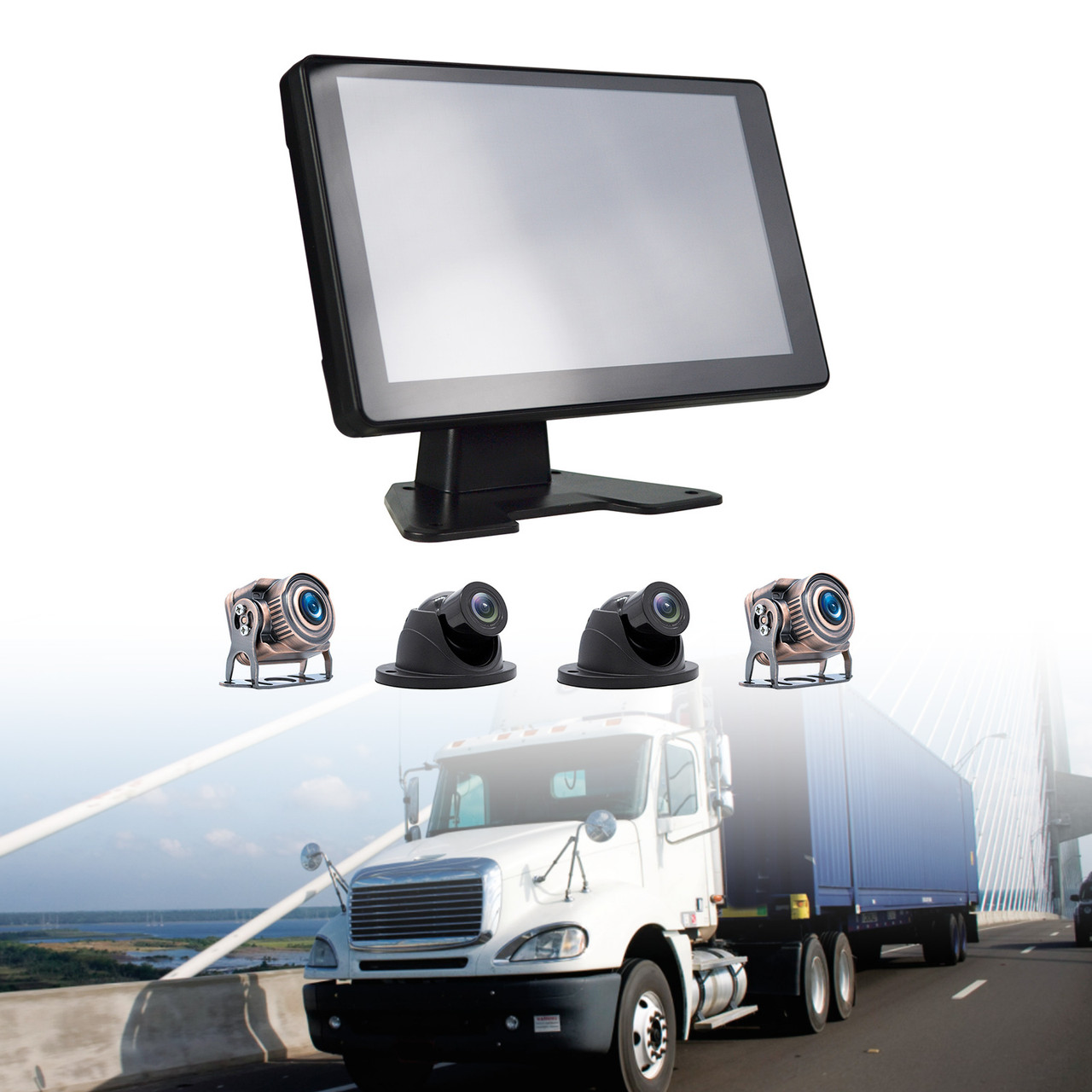 9" Monitor DVR Driving Video Recorder Touch Screen for RV Truck Bus + 4 Camera