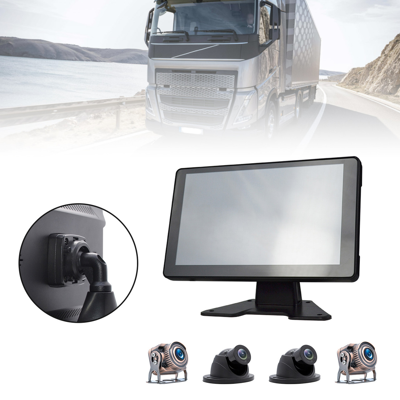 9" Monitor DVR Driving Video Recorder Touch Screen for RV Truck Bus + 4 Camera