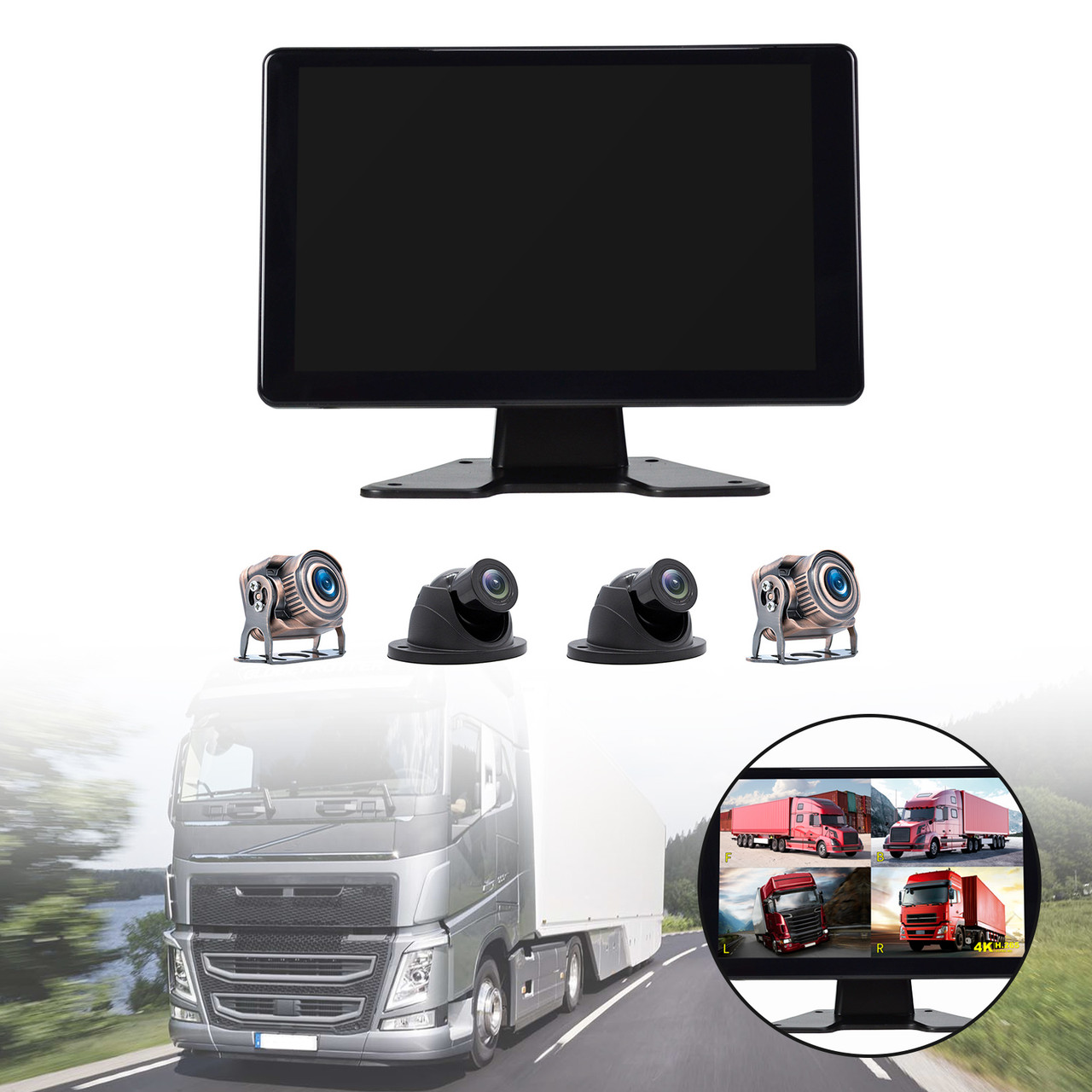 9" Monitor DVR Driving Video Recorder Touch Screen for RV Truck Bus + 4 Camera