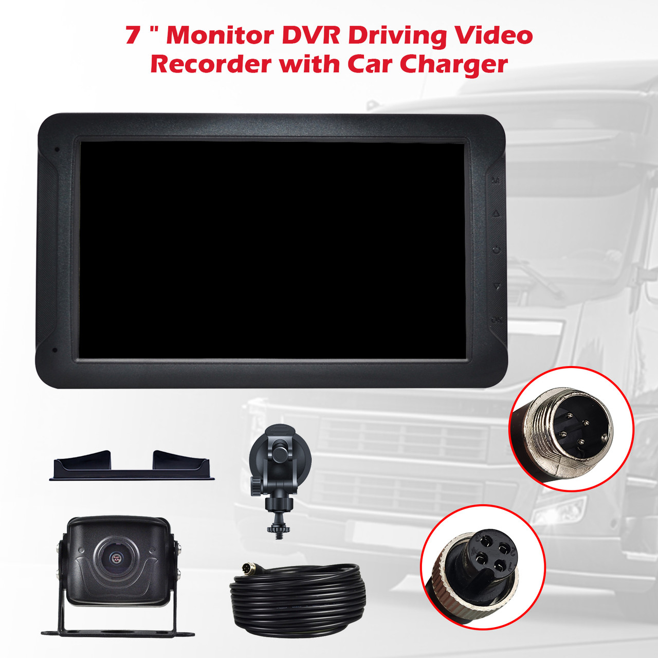 7" Monitor DVR Driving Video Recorder with Car Charger for RV Truck Bus + Camera